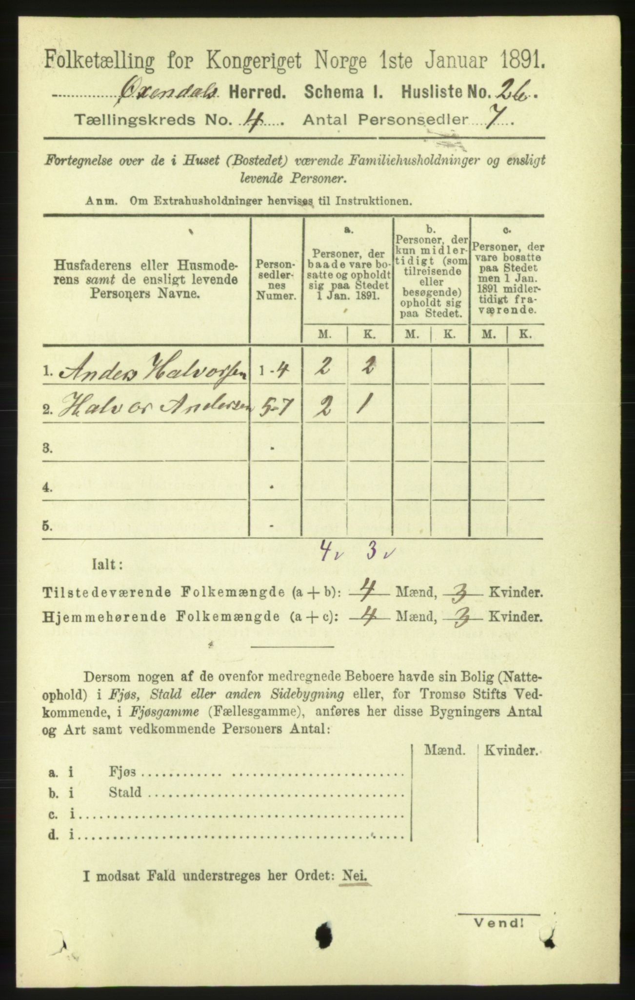 RA, 1891 census for 1561 Øksendal, 1891, p. 834