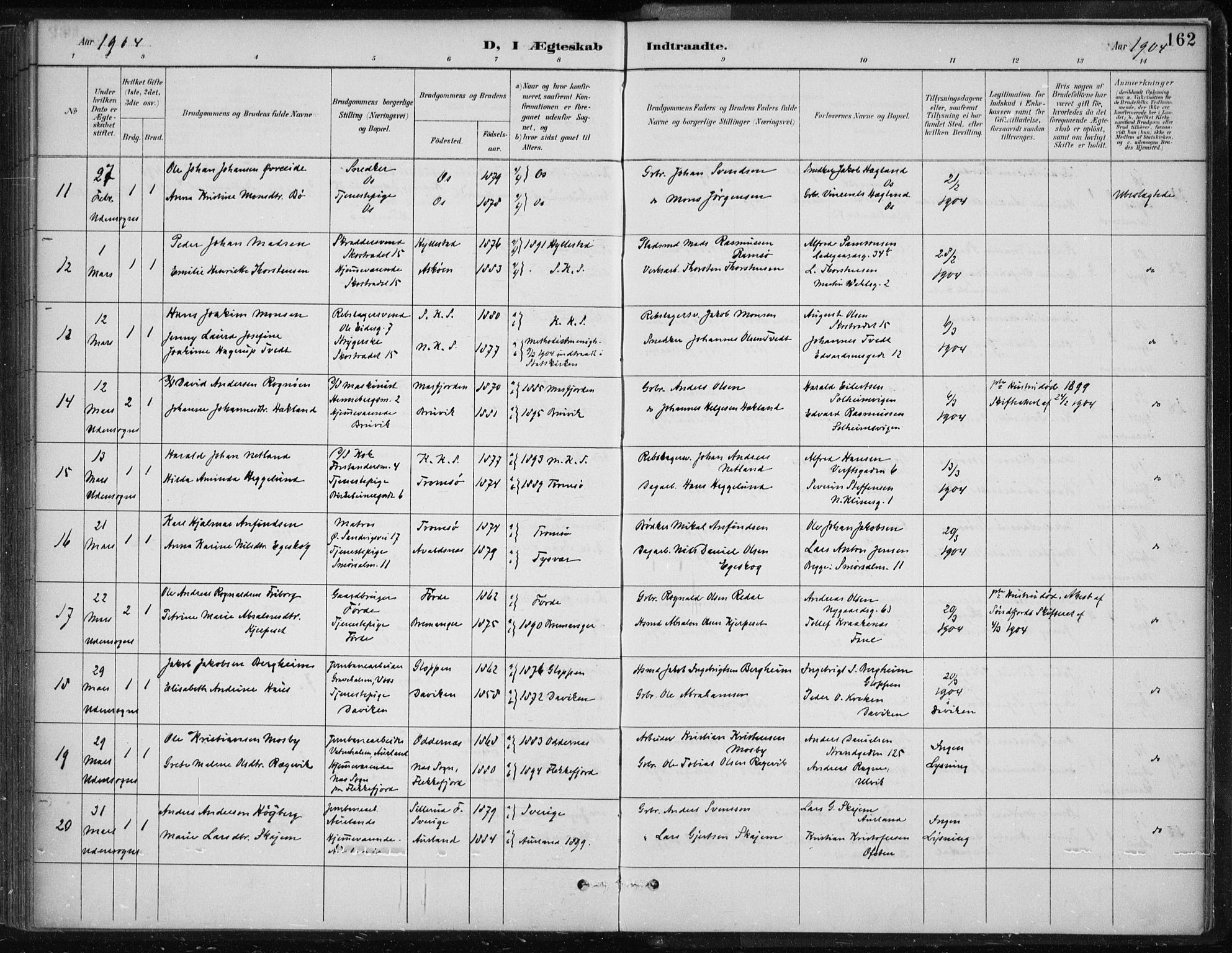 Korskirken sokneprestembete, AV/SAB-A-76101/H/Hab: Parish register (copy) no. D 3, 1887-1906, p. 162