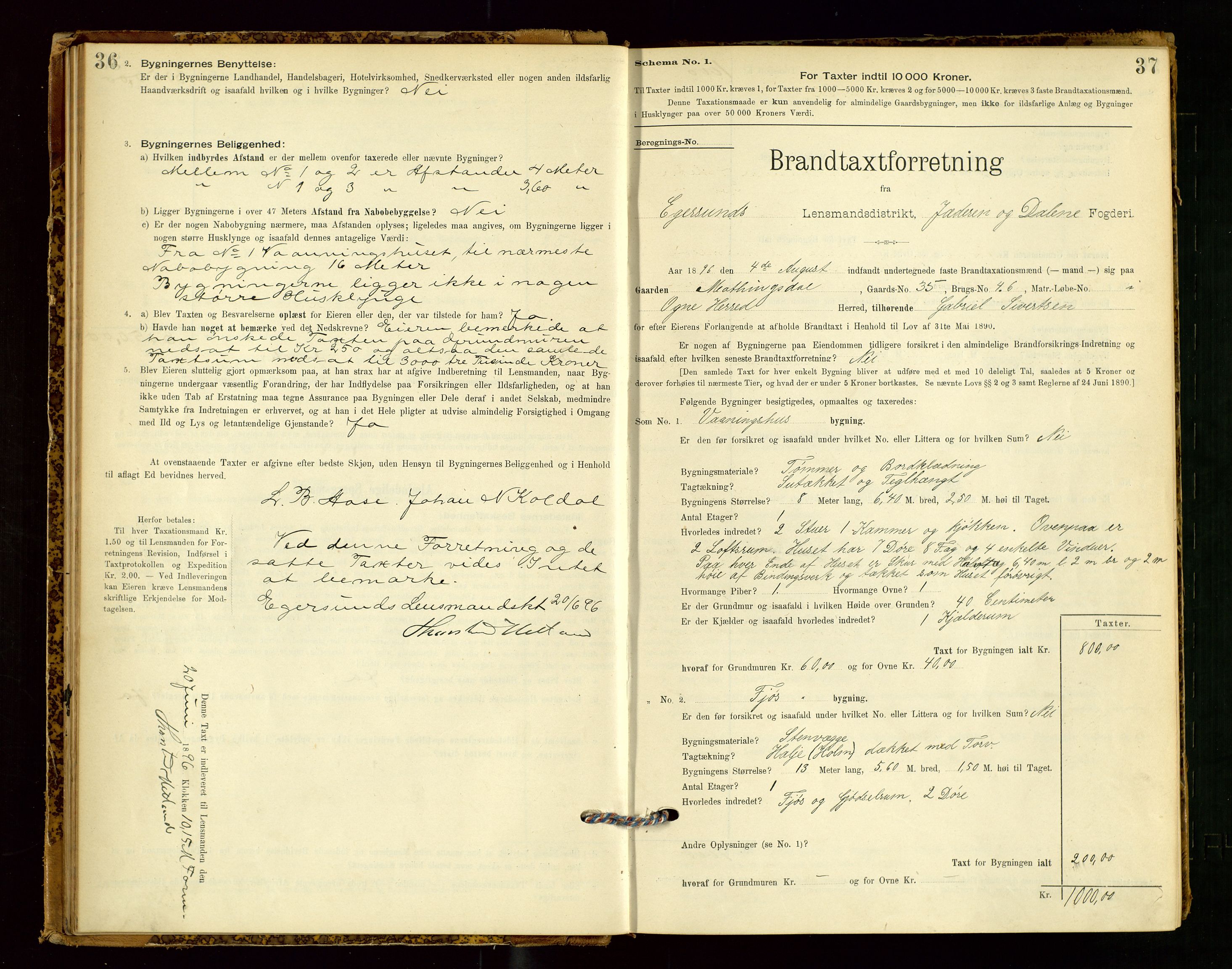 Eigersund lensmannskontor, SAST/A-100171/Gob/L0001: Skjemaprotokoll, 1894-1909, p. 36-37