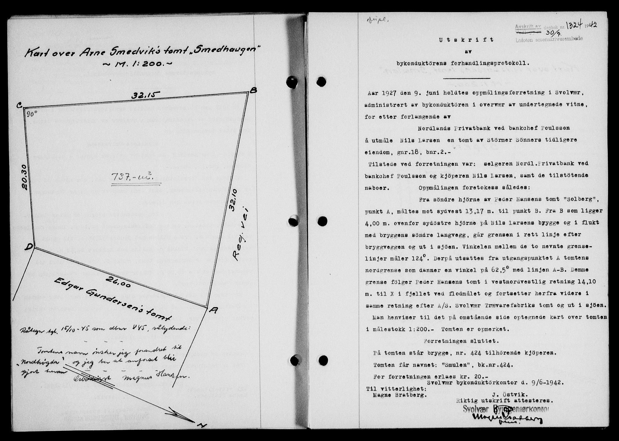Lofoten sorenskriveri, SAT/A-0017/1/2/2C/L0010a: Mortgage book no. 10a, 1942-1943, Diary no: : 1324/1942