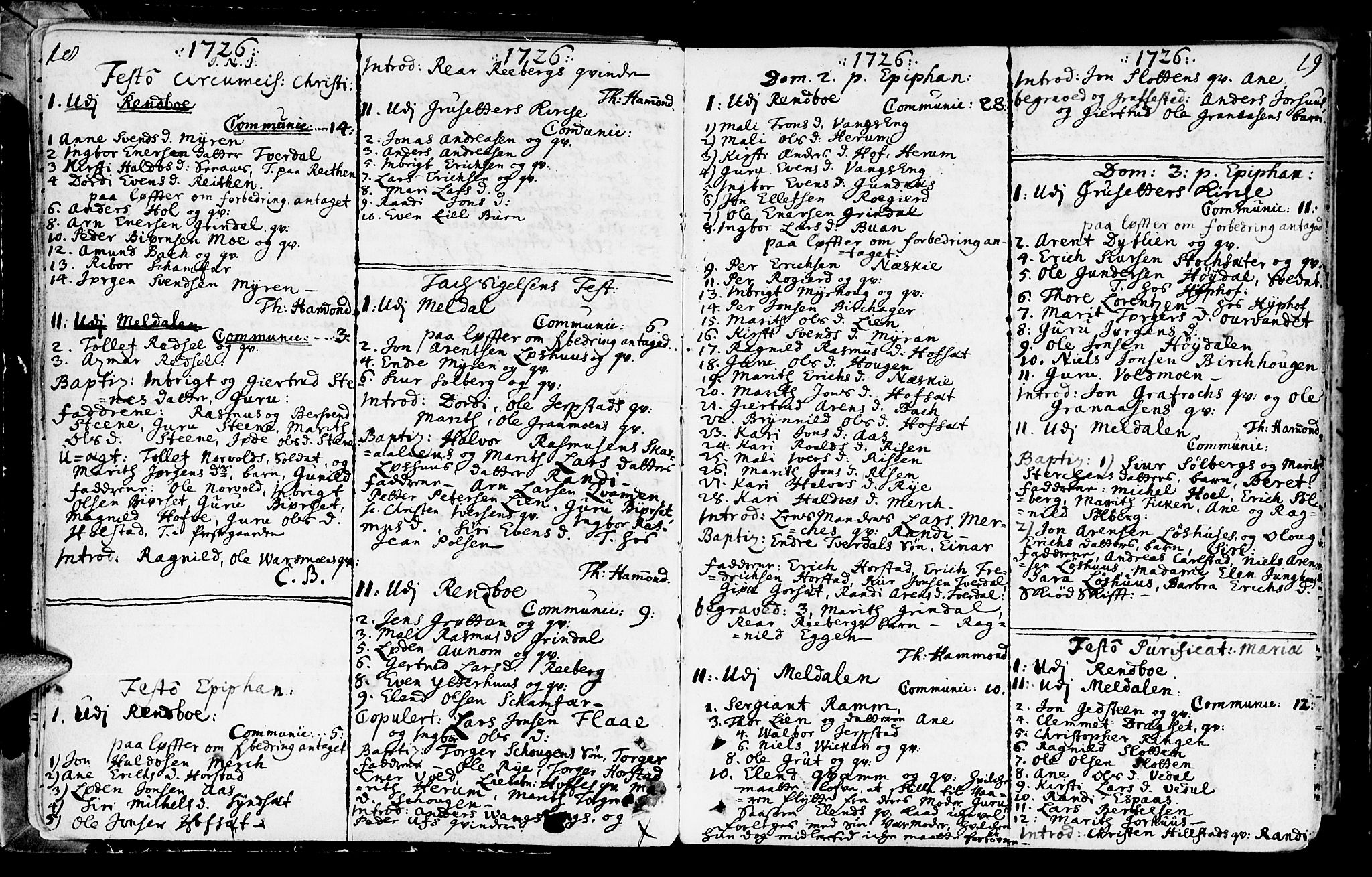Ministerialprotokoller, klokkerbøker og fødselsregistre - Sør-Trøndelag, SAT/A-1456/672/L0850: Parish register (official) no. 672A03, 1725-1751, p. 18-19