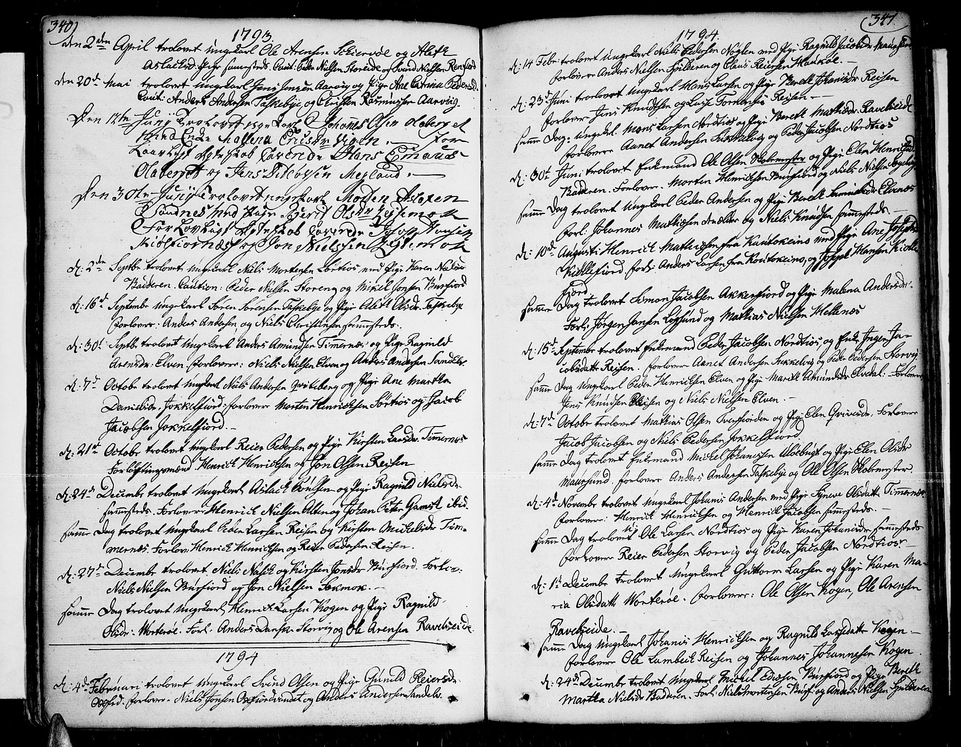 Skjervøy sokneprestkontor, AV/SATØ-S-1300/H/Ha/Haa/L0002kirke: Parish register (official) no. 2, 1781-1817, p. 340-341