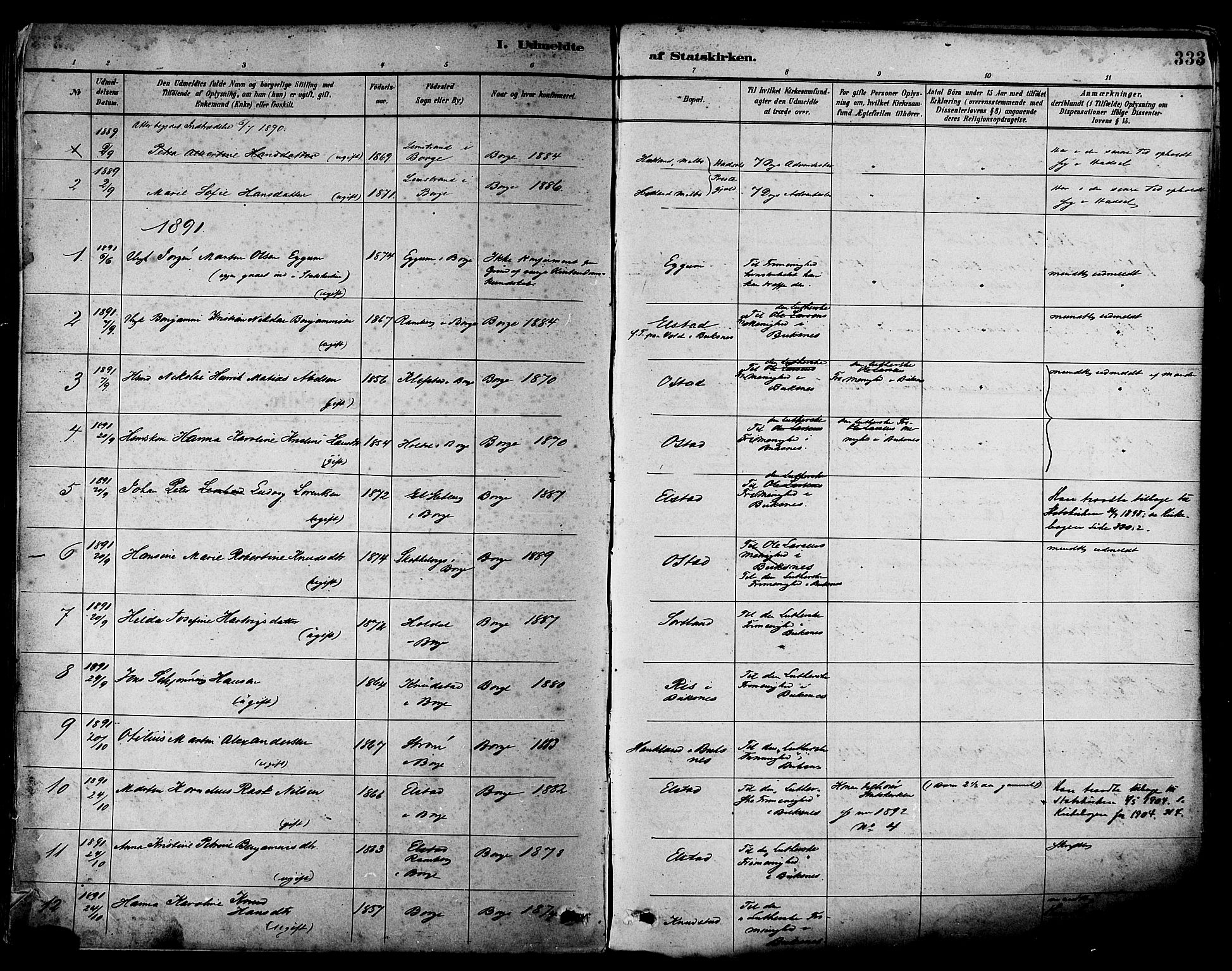 Ministerialprotokoller, klokkerbøker og fødselsregistre - Nordland, SAT/A-1459/880/L1133: Parish register (official) no. 880A07, 1888-1898, p. 333