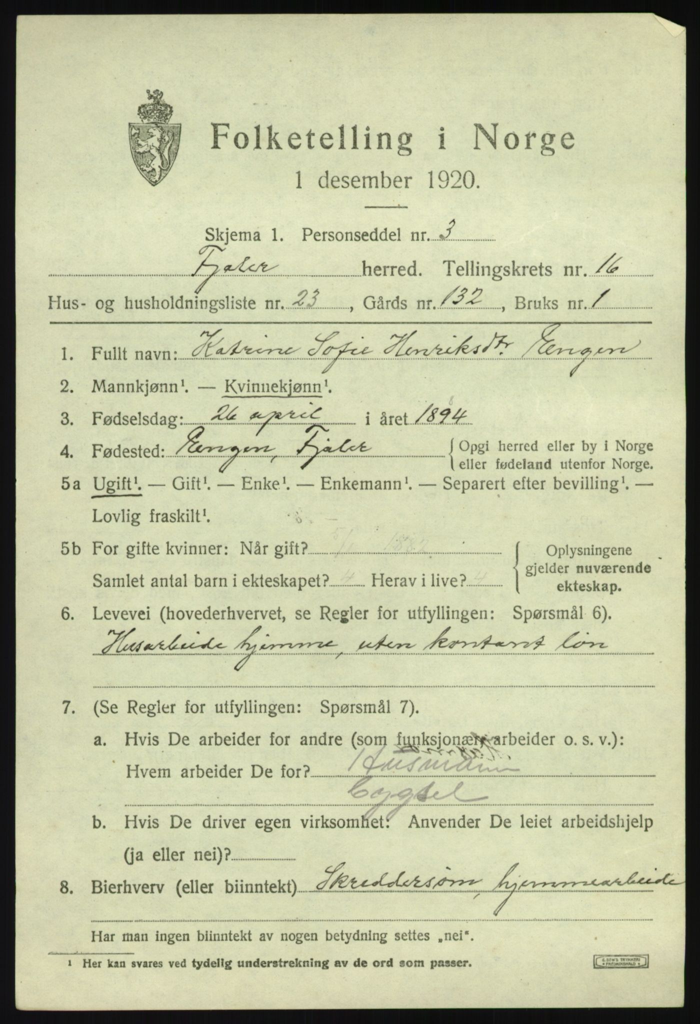 SAB, 1920 census for Fjaler, 1920, p. 8681