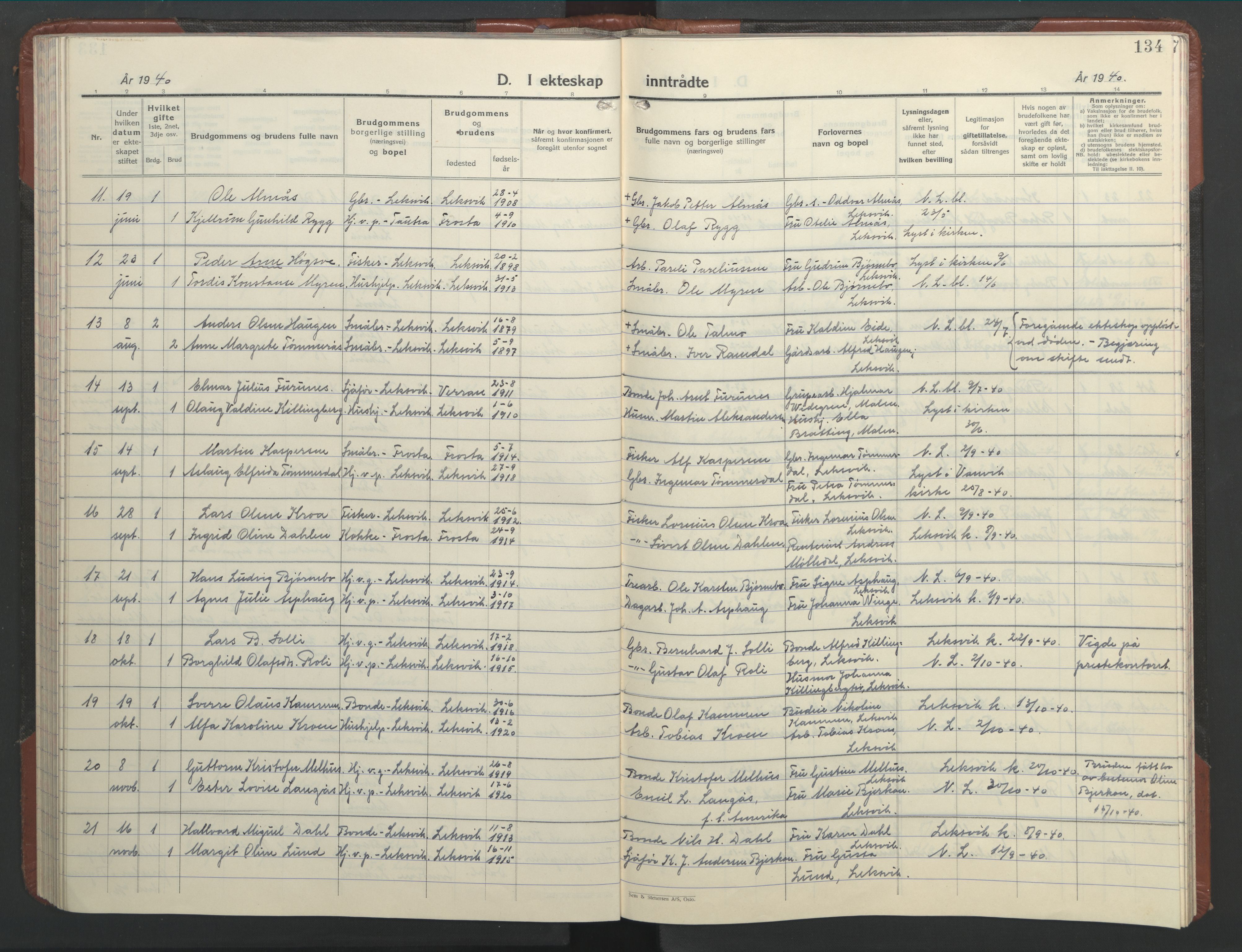 Ministerialprotokoller, klokkerbøker og fødselsregistre - Nord-Trøndelag, AV/SAT-A-1458/701/L0019: Parish register (copy) no. 701C03, 1930-1953, p. 134