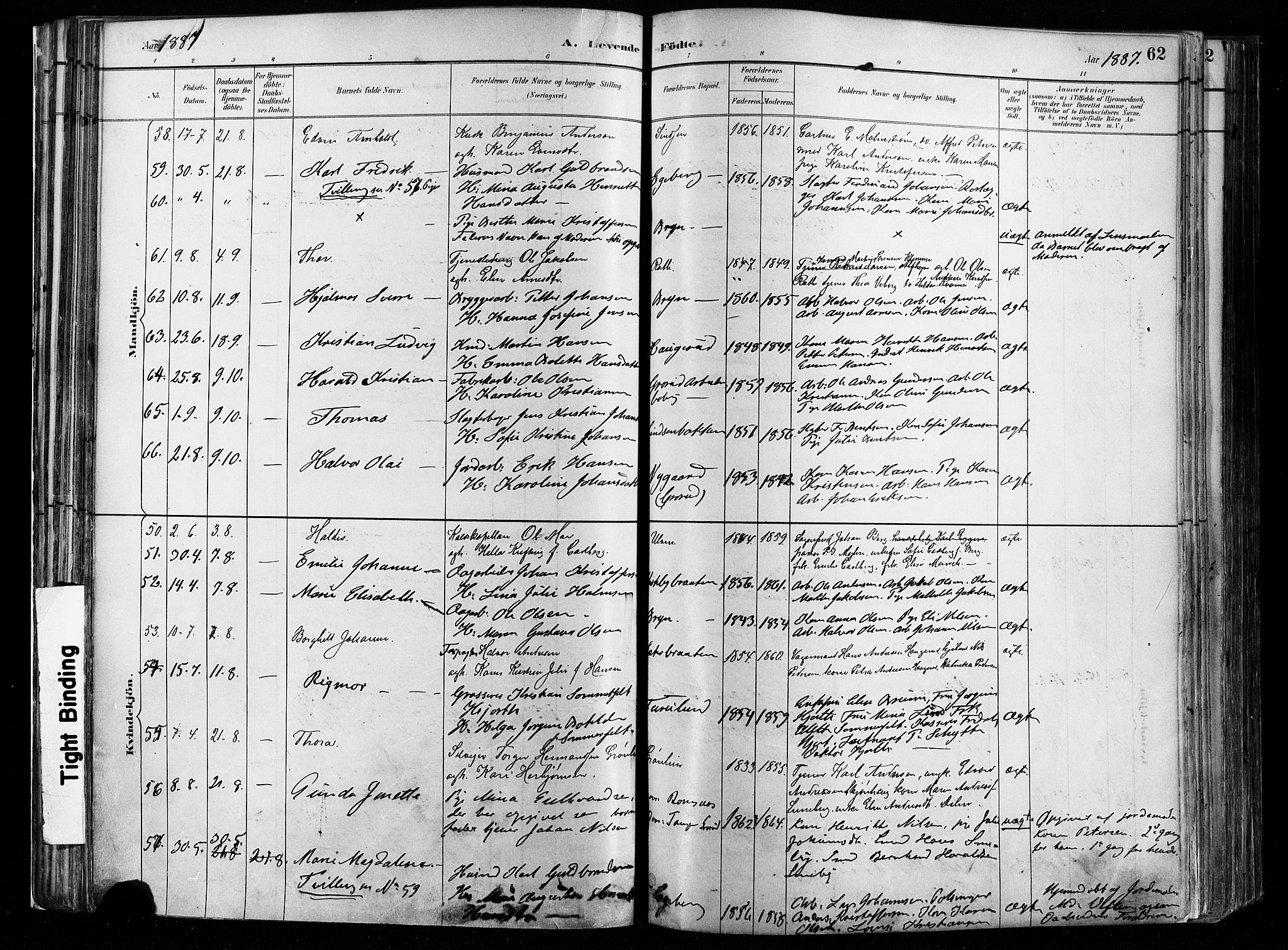 Østre Aker prestekontor Kirkebøker, AV/SAO-A-10840/F/Fa/L0008: Parish register (official) no. I 8, 1883-1894, p. 62