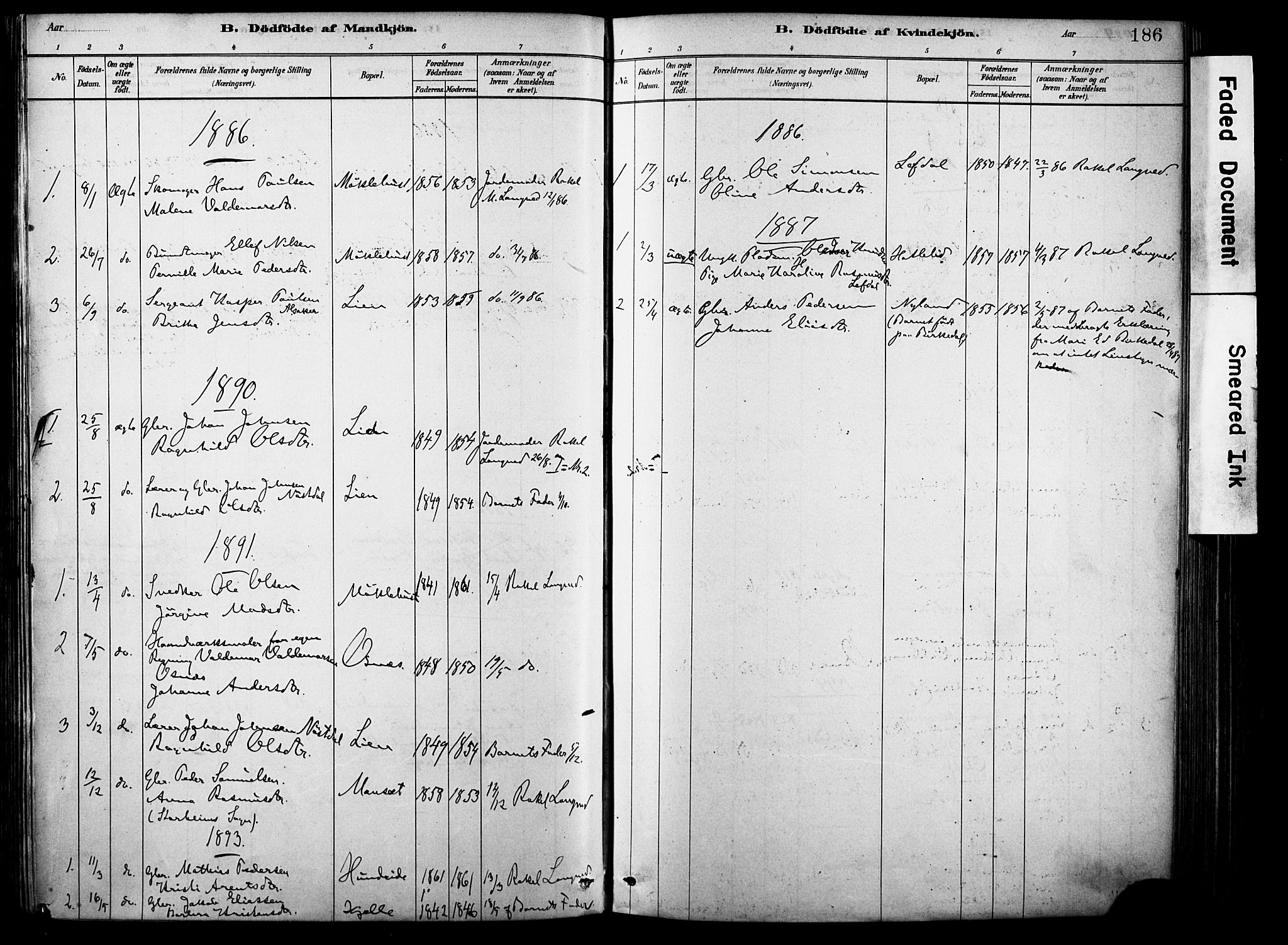 Eid sokneprestembete, SAB/A-82301/H/Haa/Haab/L0001: Parish register (official) no. B 1, 1879-1906, p. 186