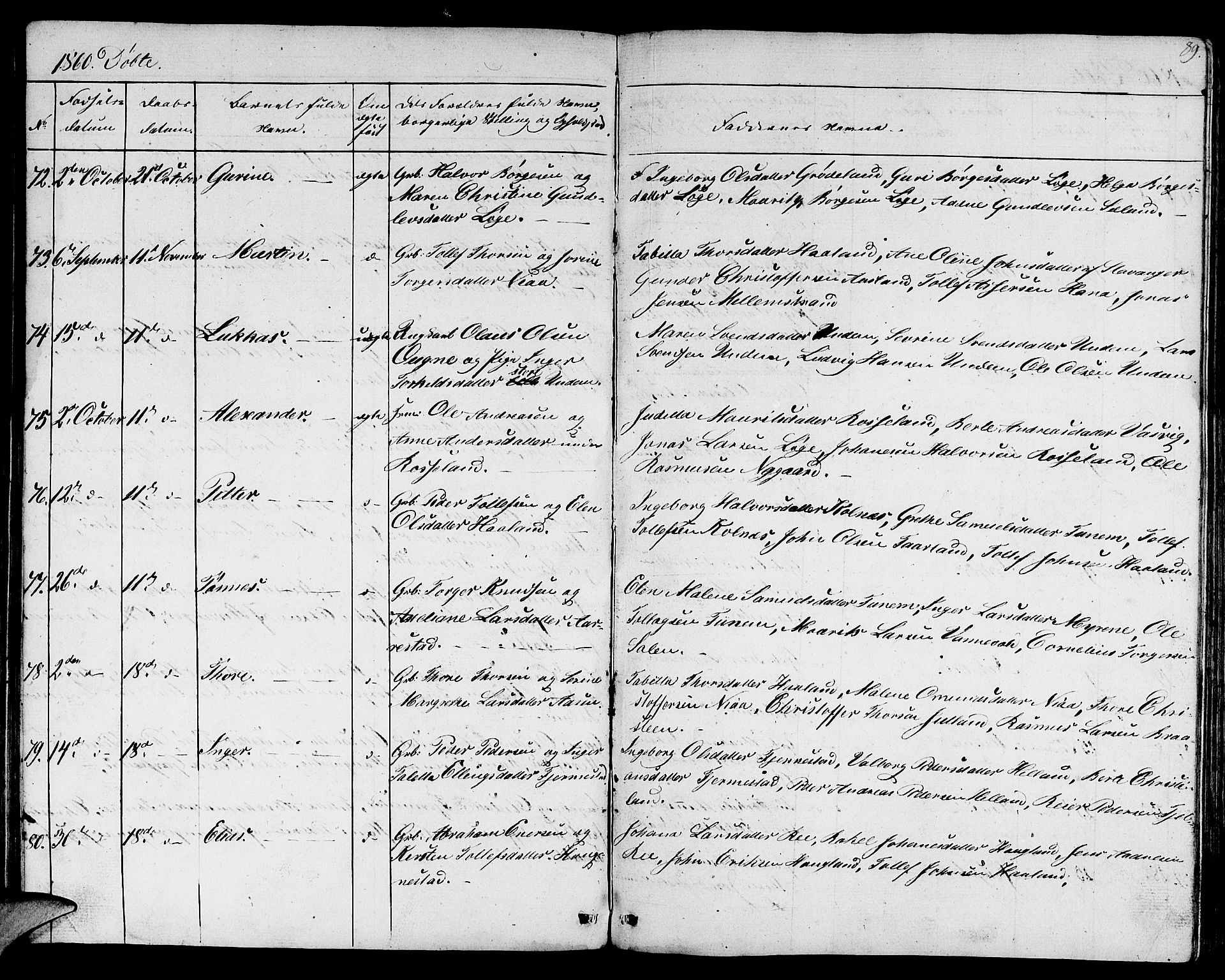 Lye sokneprestkontor, AV/SAST-A-101794/001/30BB/L0002: Parish register (copy) no. B 2, 1852-1867, p. 89