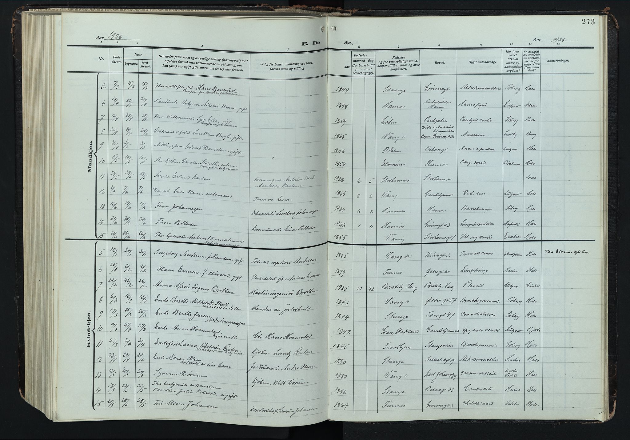 Hamar prestekontor, AV/SAH-DOMPH-002/H/Ha/Hab/L0004: Parish register (copy) no. 4, 1915-1942, p. 273