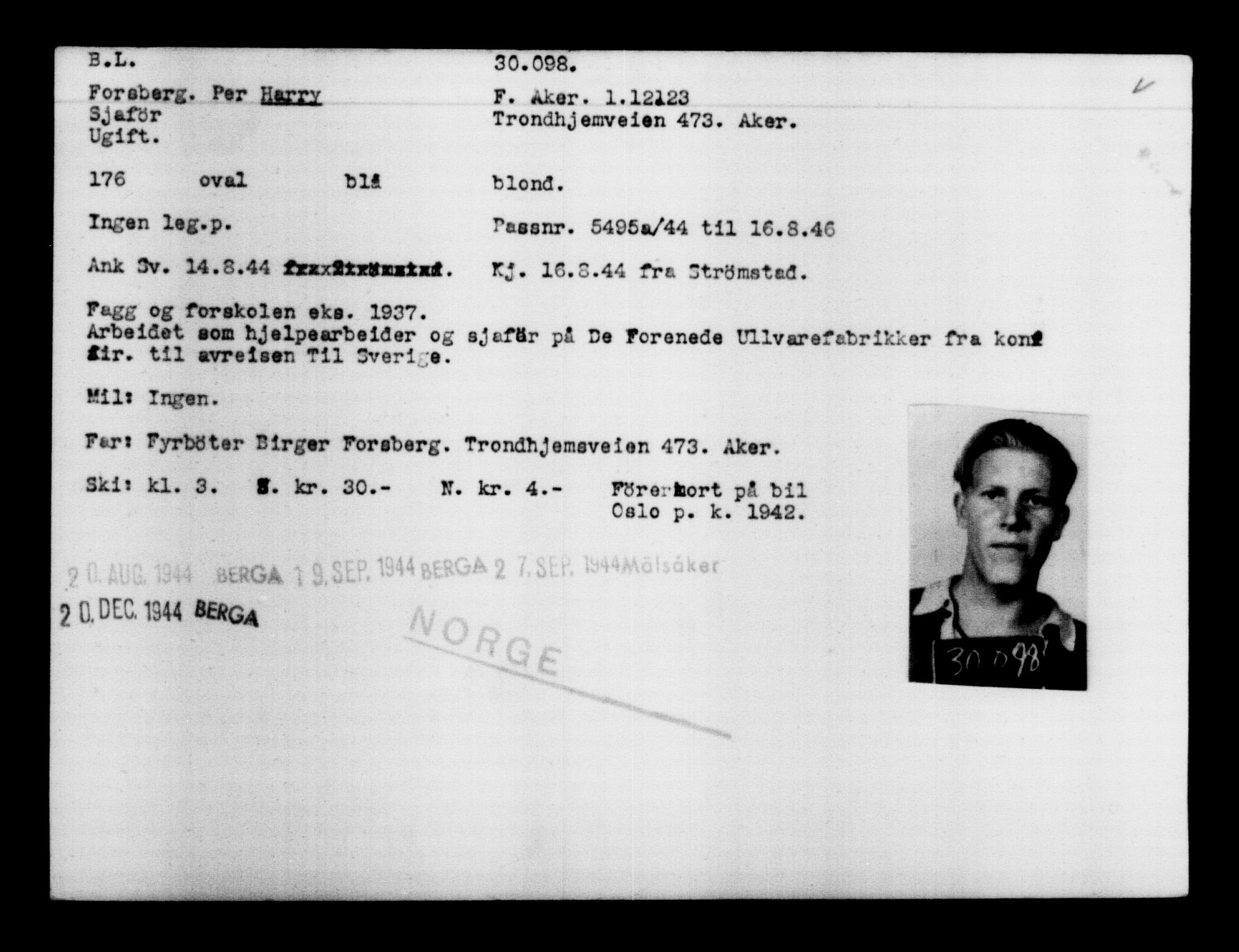 Utenriksstasjonene, Legasjonen i Stockholm, Flyktningkontoret, AV/RA-S-6753/V/Va/L0012: Kjesäterkartoteket, flyktninger med registreringsnr. 28300-31566, 1940-1945, p. 1982