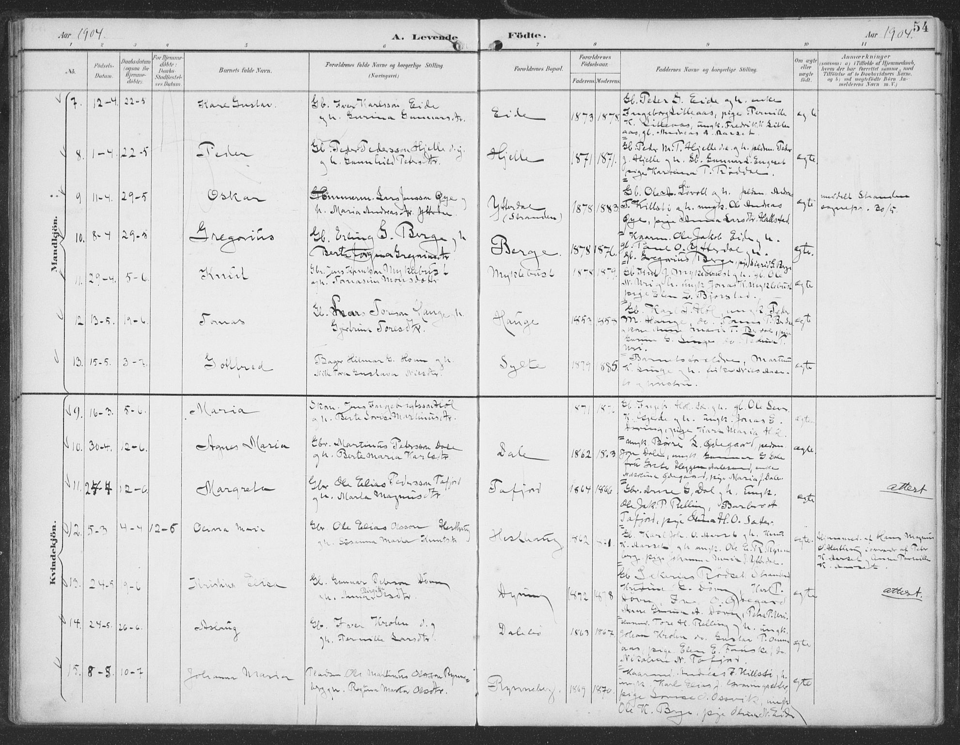 Ministerialprotokoller, klokkerbøker og fødselsregistre - Møre og Romsdal, AV/SAT-A-1454/519/L0256: Parish register (official) no. 519A15, 1895-1912, p. 54