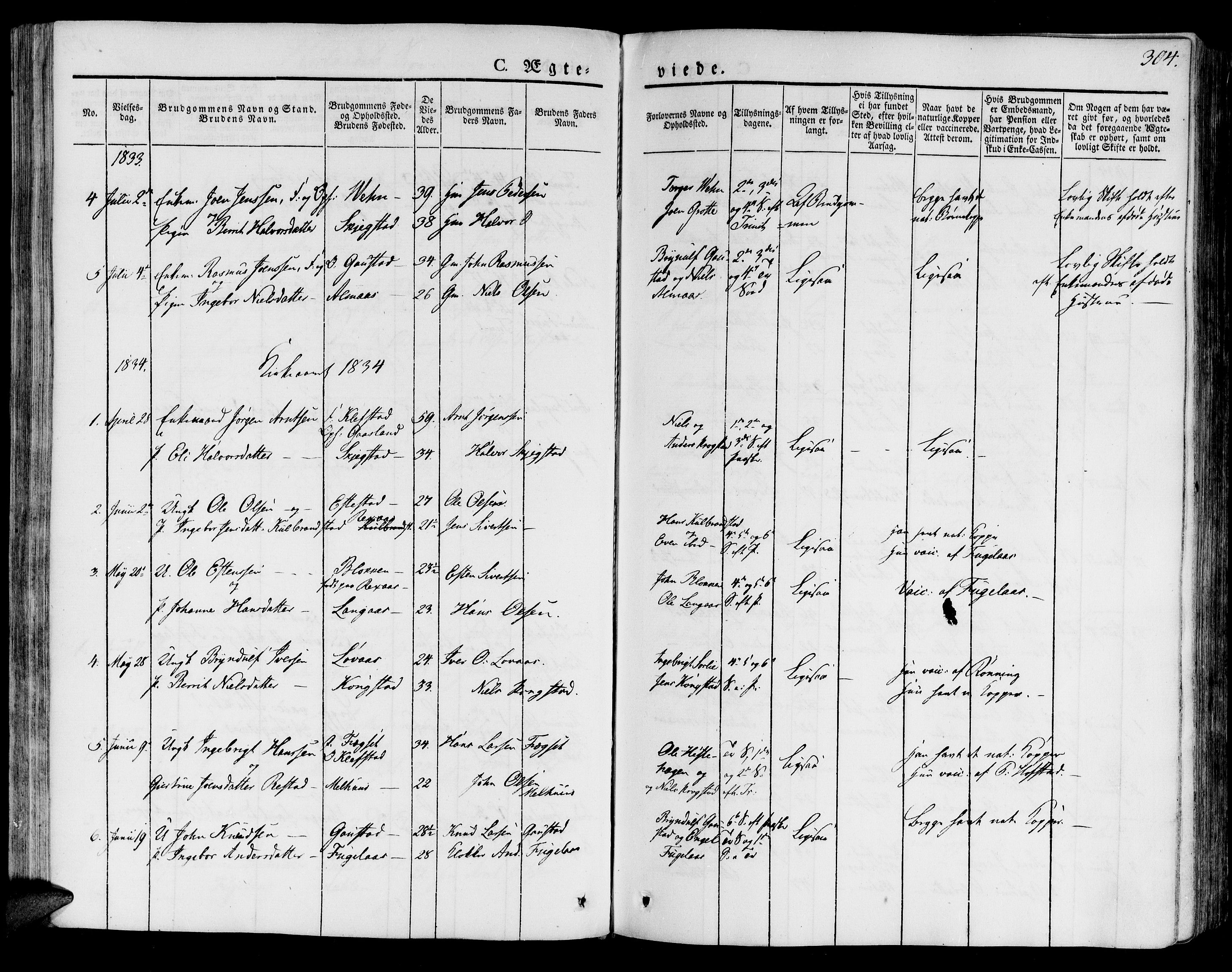 Ministerialprotokoller, klokkerbøker og fødselsregistre - Sør-Trøndelag, SAT/A-1456/691/L1073: Parish register (official) no. 691A05 /4, 1826-1841, p. 304