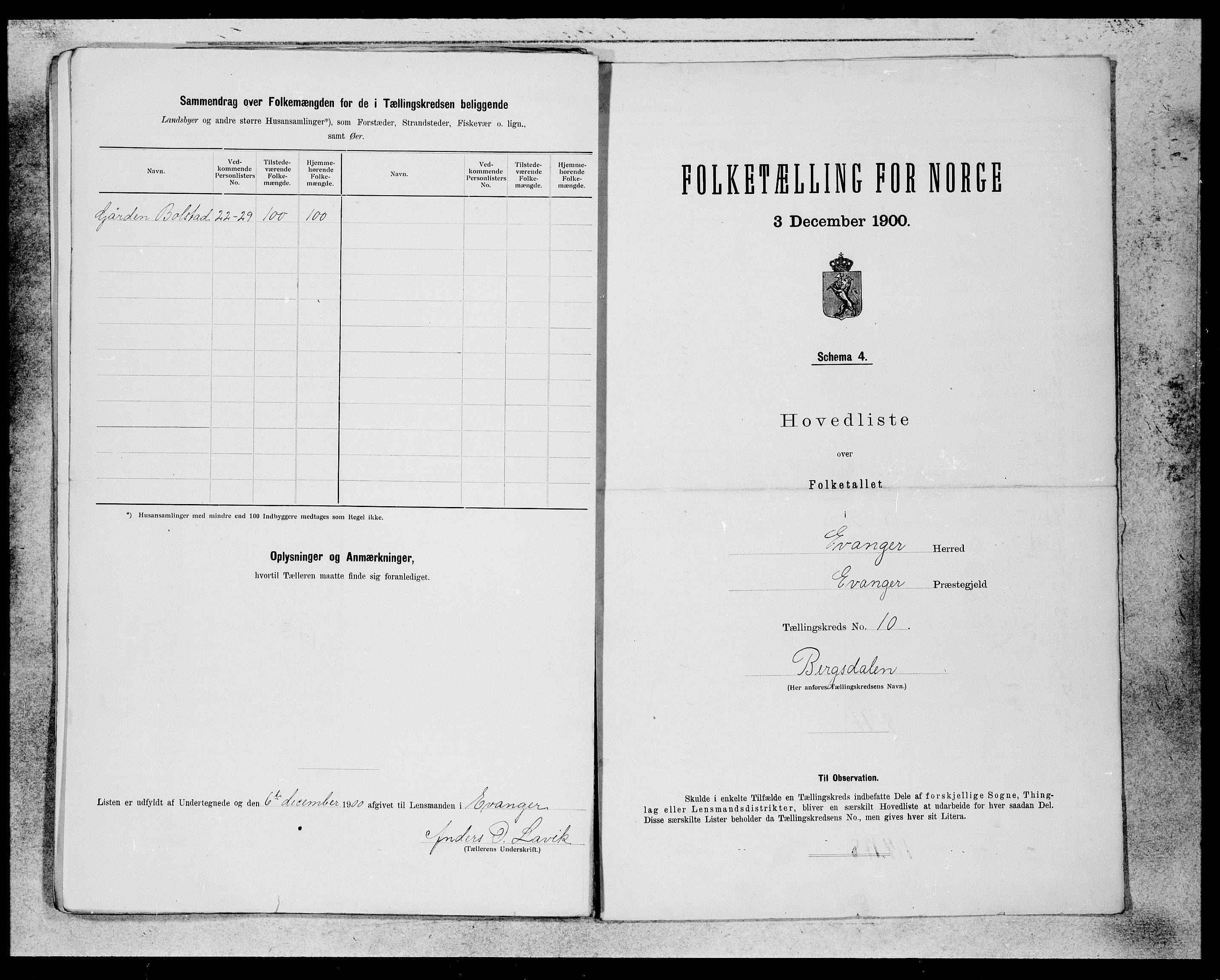 SAB, 1900 census for Evanger, 1900, p. 19