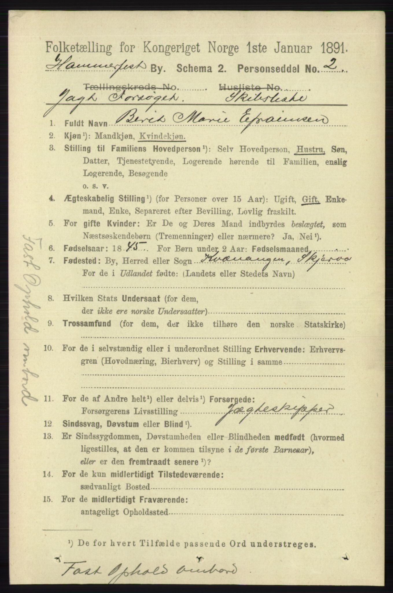 RA, 1891 census for 2001 Hammerfest, 1891, p. 2785