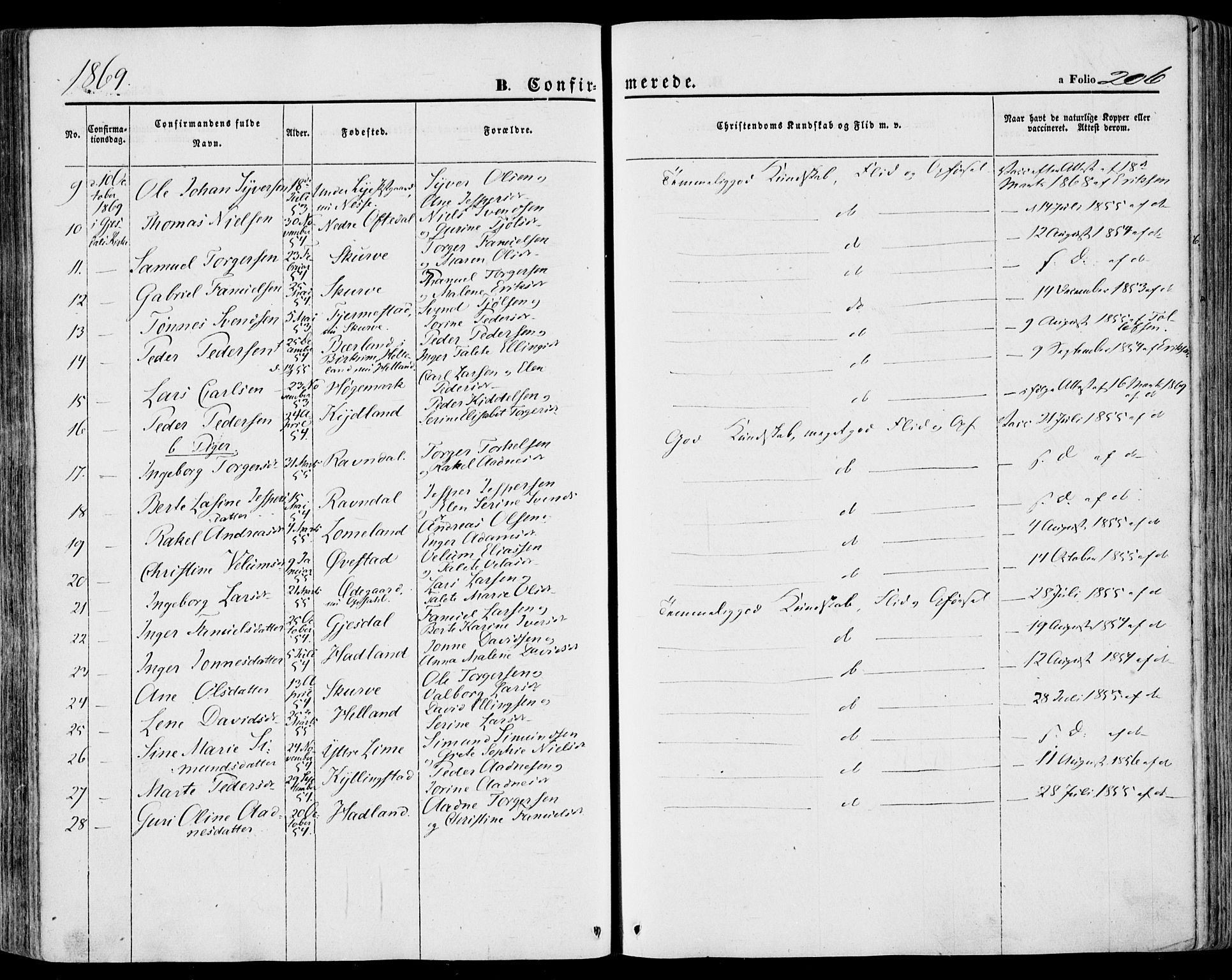 Lye sokneprestkontor, SAST/A-101794/001/30BA/L0007: Parish register (official) no. A 6, 1856-1871, p. 206