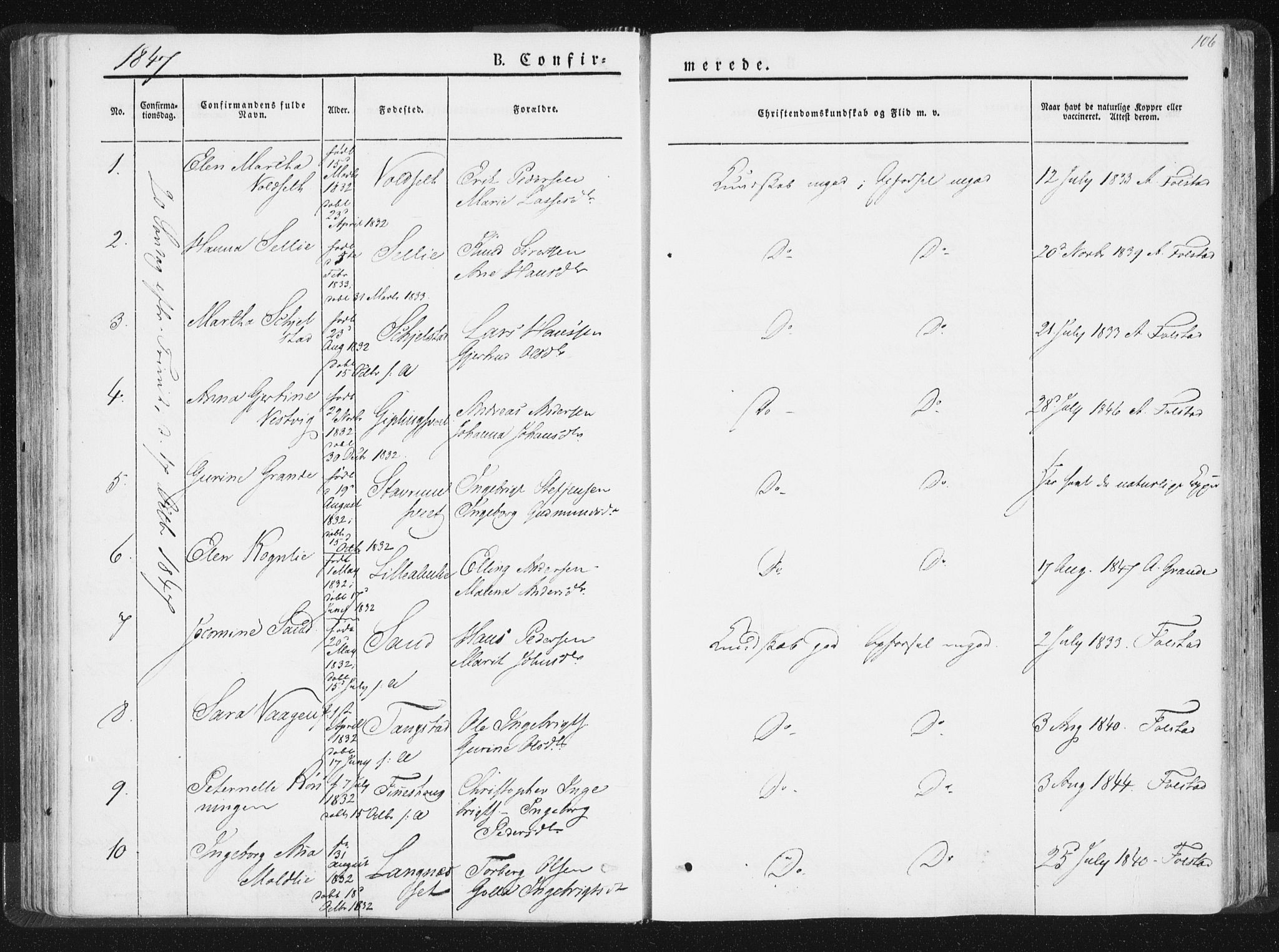 Ministerialprotokoller, klokkerbøker og fødselsregistre - Nord-Trøndelag, SAT/A-1458/744/L0418: Parish register (official) no. 744A02, 1843-1866, p. 106