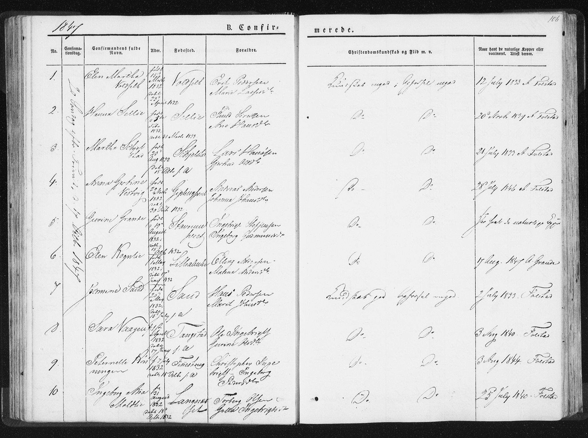 Ministerialprotokoller, klokkerbøker og fødselsregistre - Nord-Trøndelag, AV/SAT-A-1458/744/L0418: Parish register (official) no. 744A02, 1843-1866, p. 106