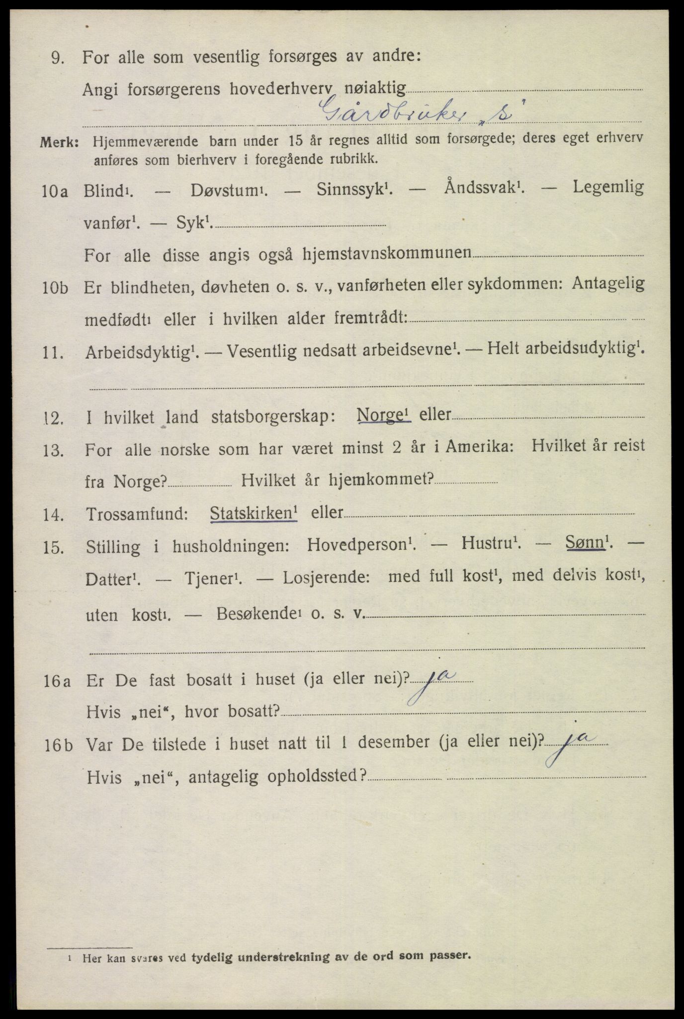 SAH, 1920 census for Gran, 1920, p. 9464