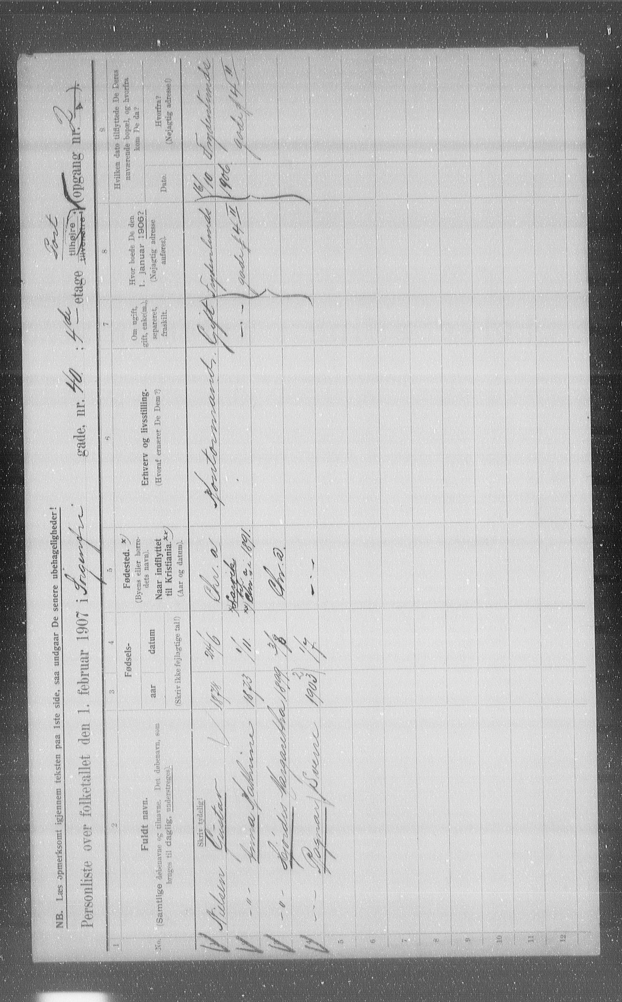 OBA, Municipal Census 1907 for Kristiania, 1907, p. 51218