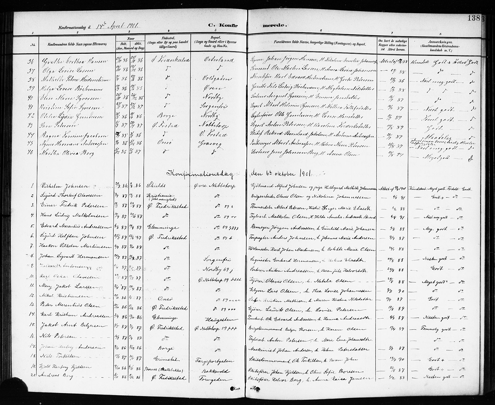 Østre Fredrikstad prestekontor Kirkebøker, SAO/A-10907/G/Ga/L0002: Parish register (copy) no. 2, 1900-1919, p. 138