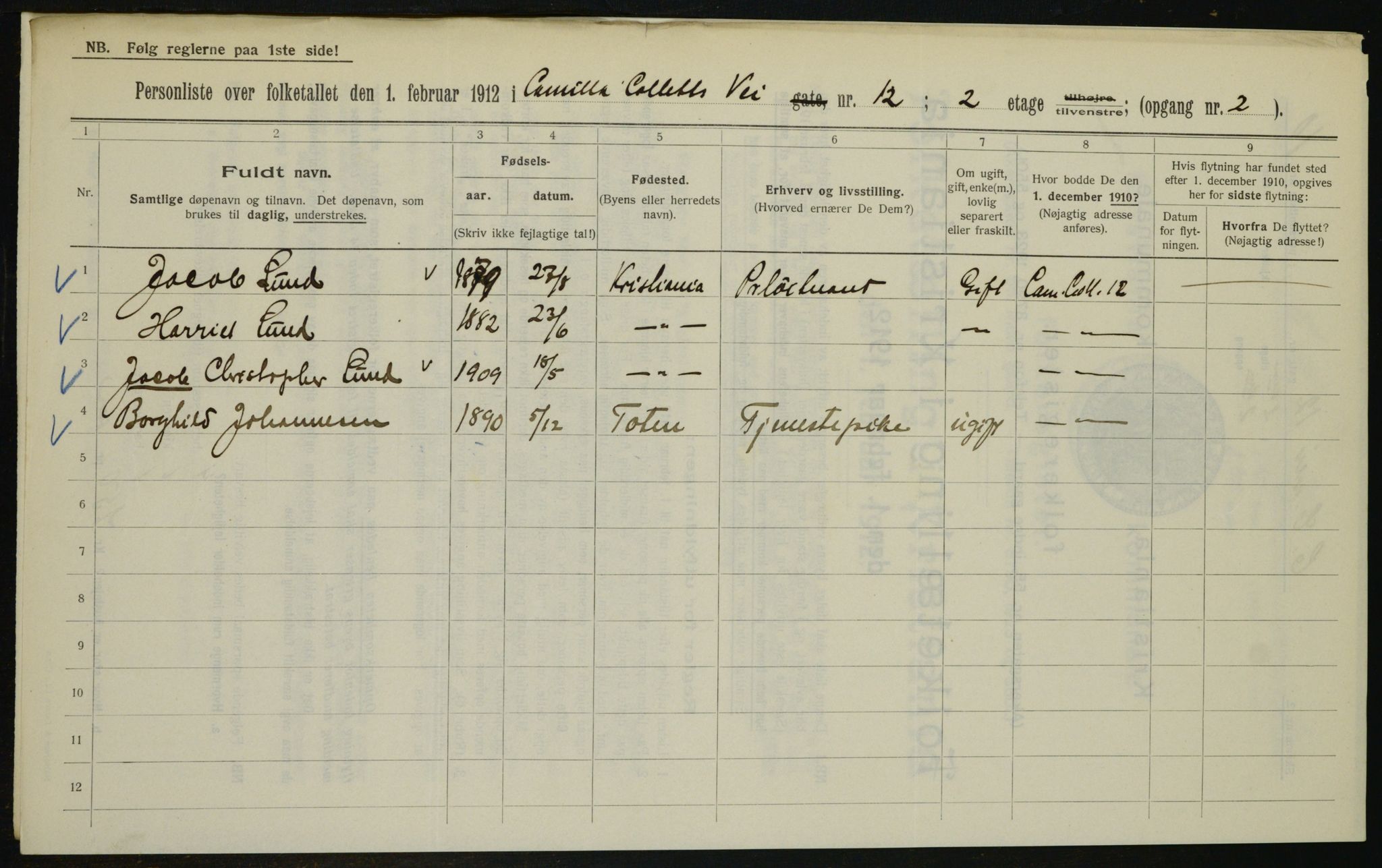 OBA, Municipal Census 1912 for Kristiania, 1912, p. 11639