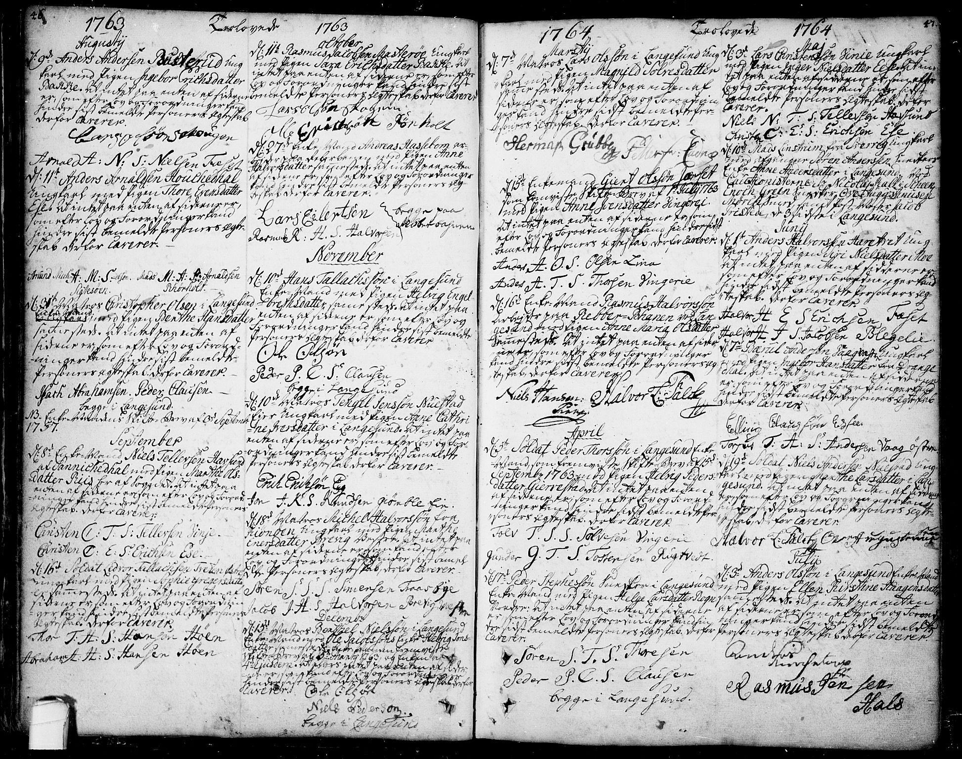 Bamble kirkebøker, SAKO/A-253/F/Fa/L0001: Parish register (official) no. I 1, 1702-1774, p. 46-47