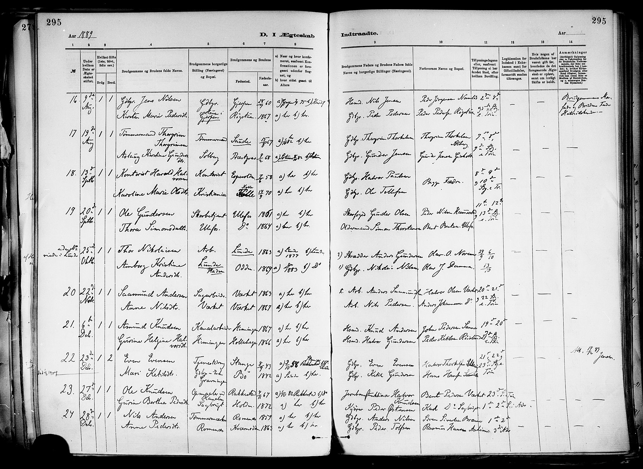 Holla kirkebøker, SAKO/A-272/F/Fa/L0008: Parish register (official) no. 8, 1882-1897, p. 295