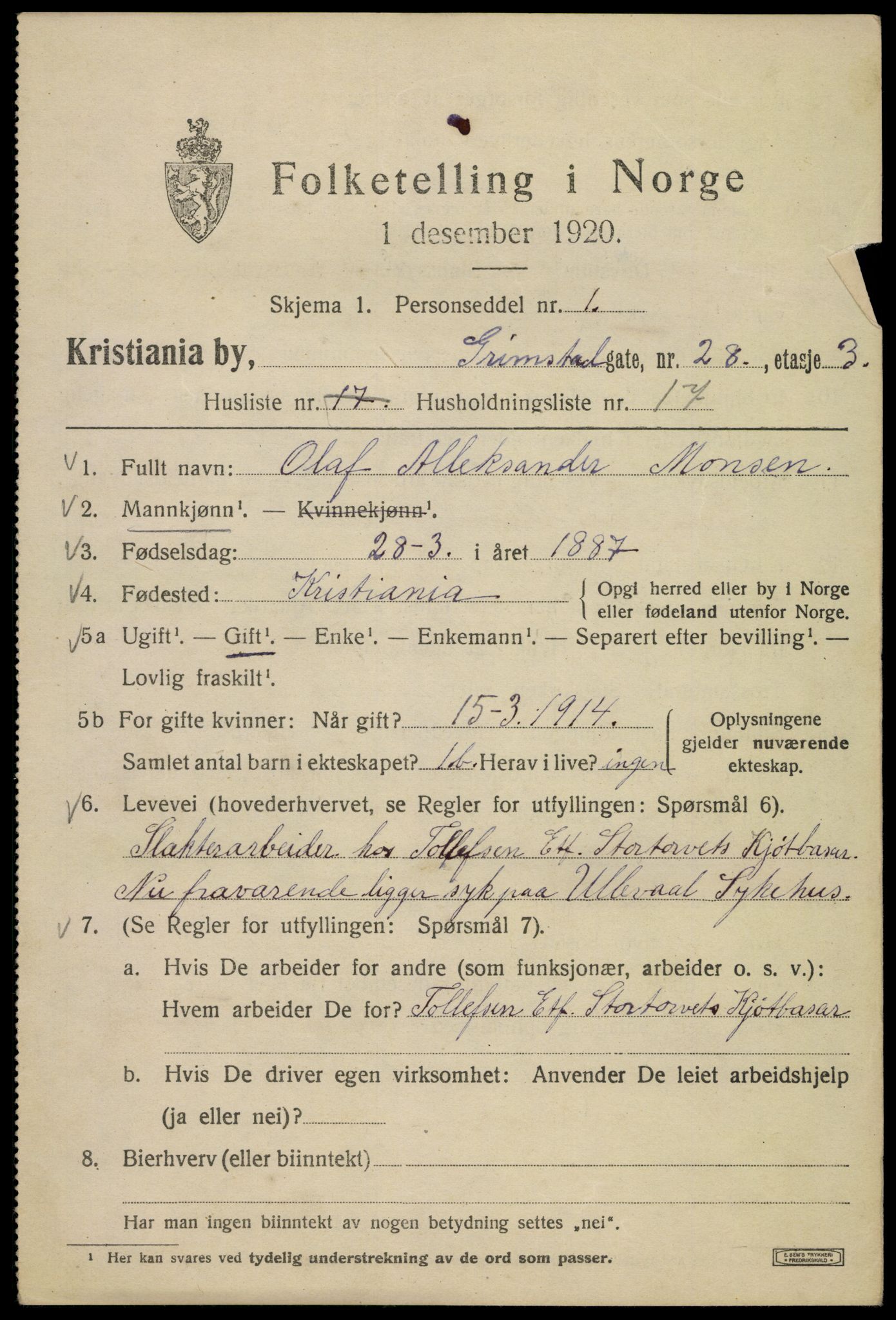 SAO, 1920 census for Kristiania, 1920, p. 252417