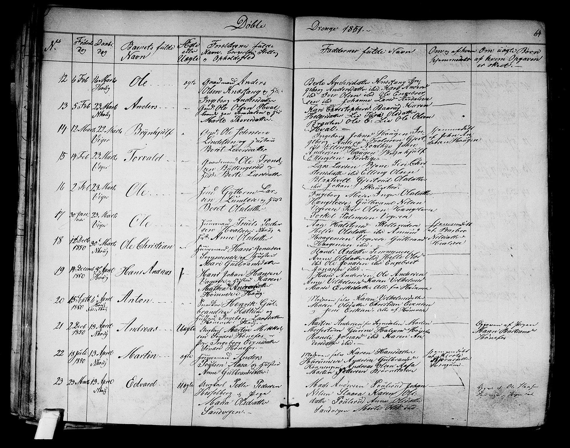 Norderhov kirkebøker, AV/SAKO-A-237/F/Fa/L0011: Parish register (official) no. 11, 1847-1856, p. 64