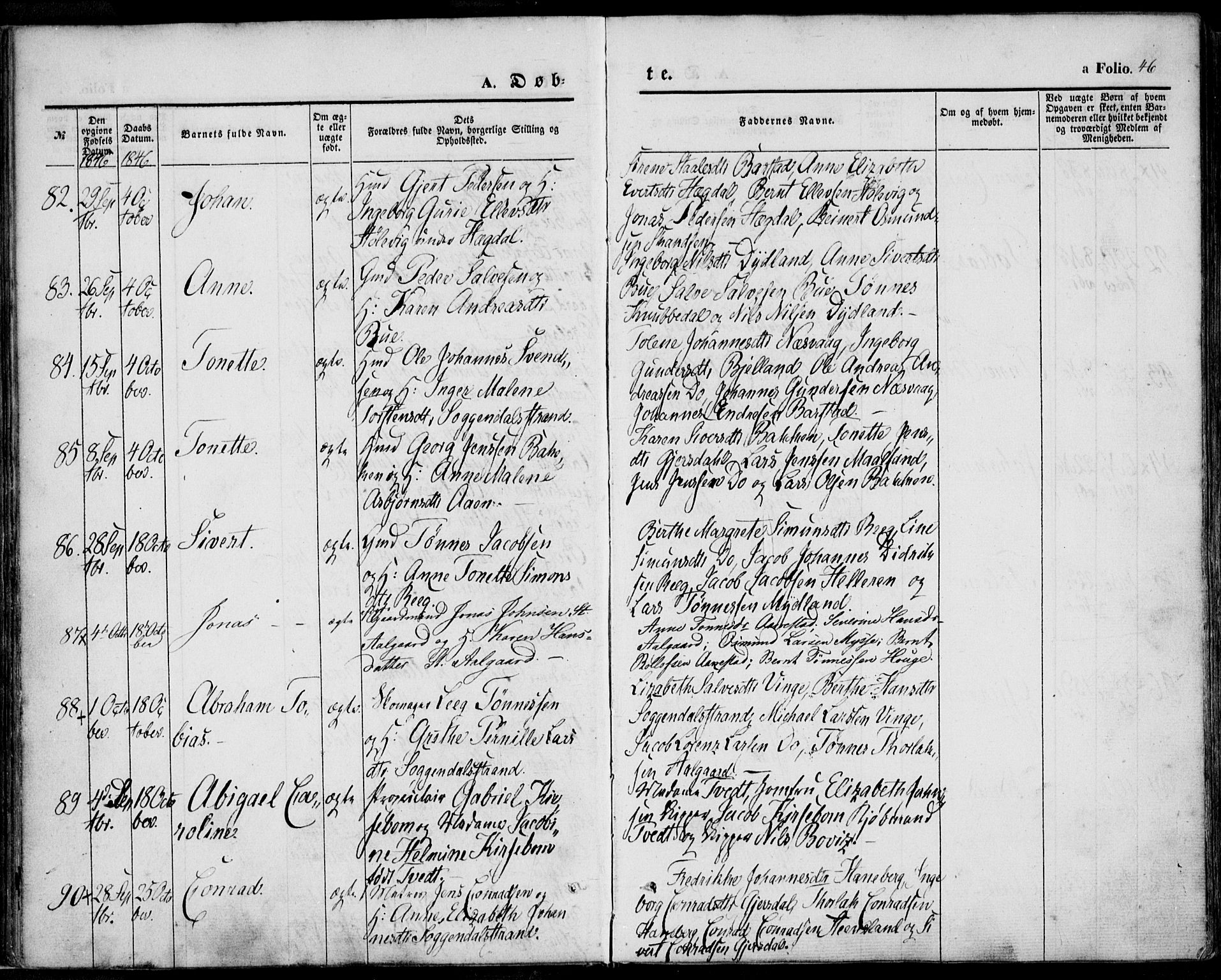 Sokndal sokneprestkontor, AV/SAST-A-101808: Parish register (official) no. A 8.1, 1842-1857, p. 46