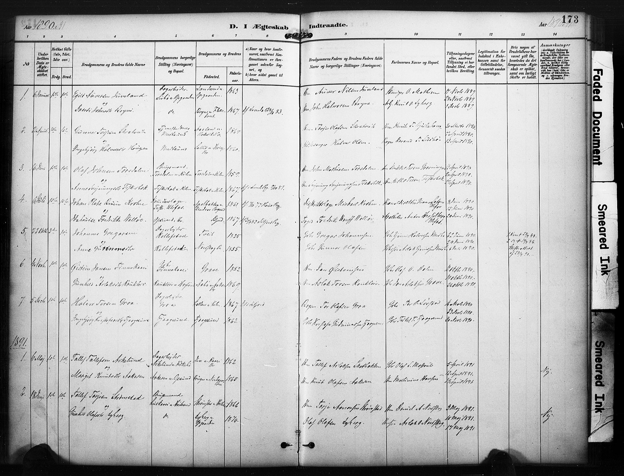 Kviteseid kirkebøker, SAKO/A-276/F/Fa/L0008: Parish register (official) no. I 8, 1882-1903, p. 173