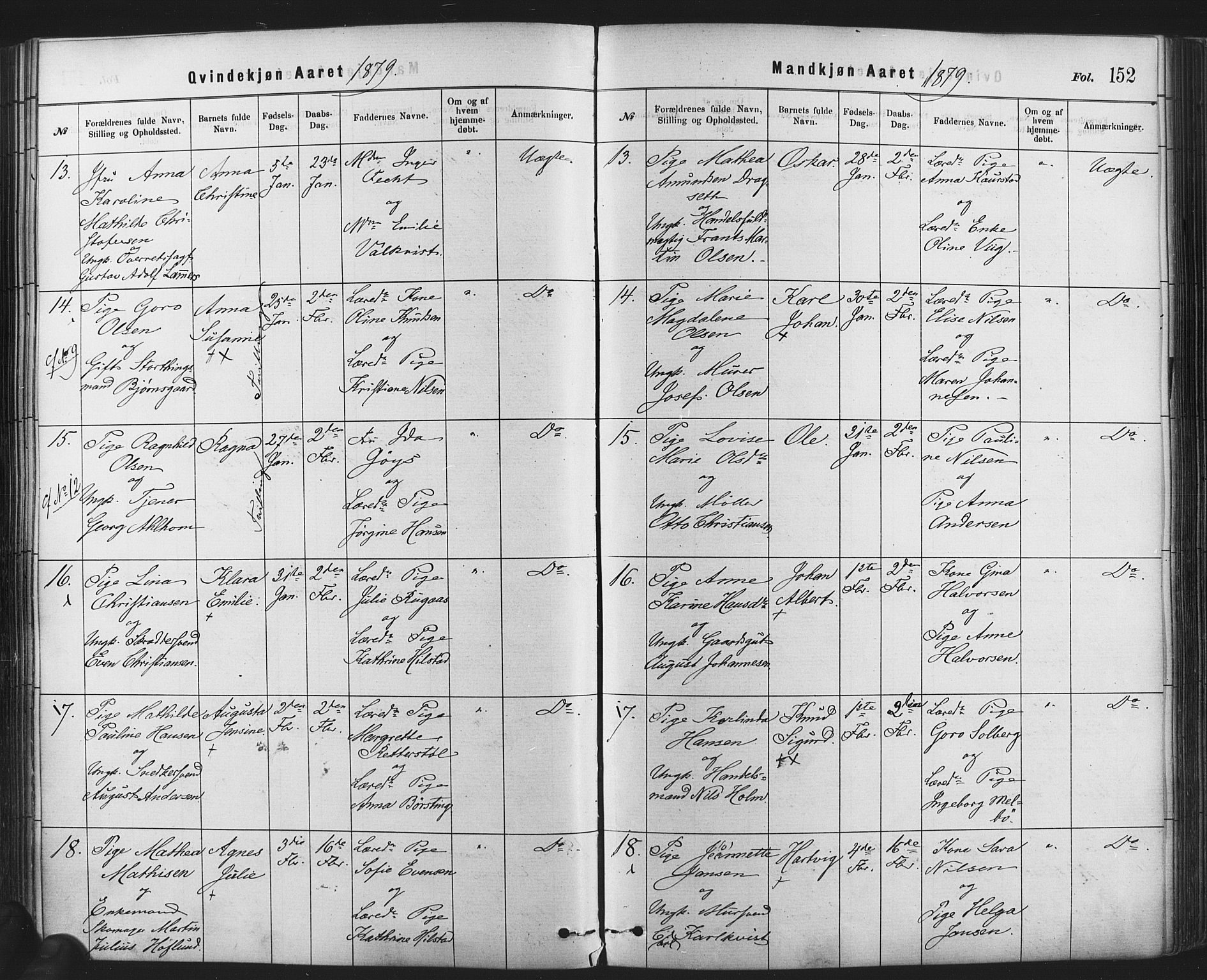 Rikshospitalet prestekontor Kirkebøker, SAO/A-10309b/F/L0006: Parish register (official) no. 6, 1871-1885, p. 152