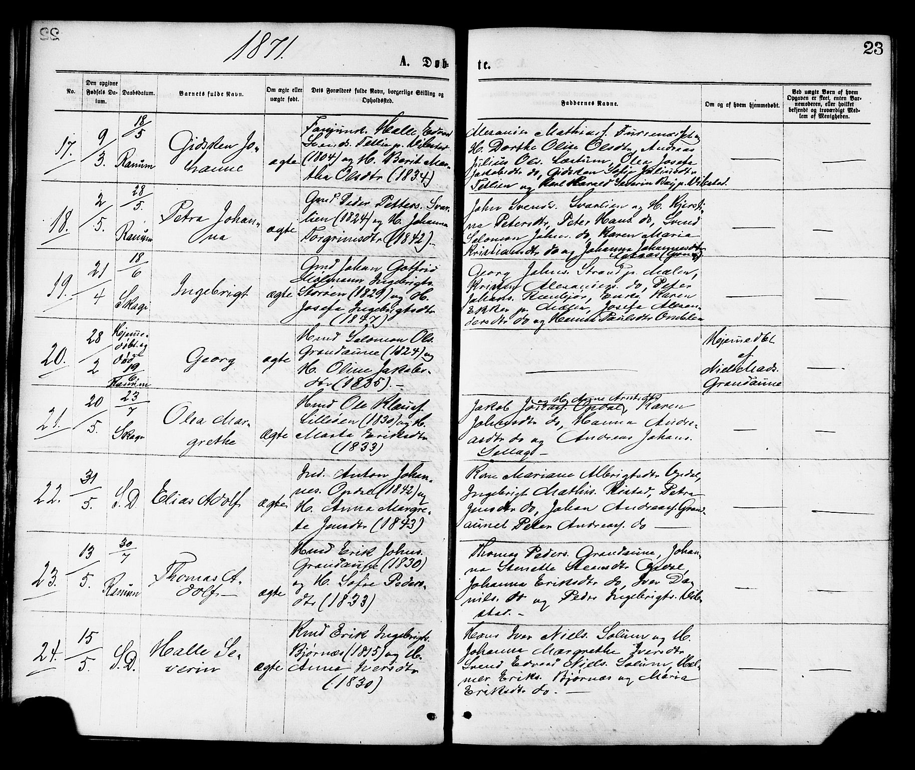 Ministerialprotokoller, klokkerbøker og fødselsregistre - Nord-Trøndelag, SAT/A-1458/764/L0554: Parish register (official) no. 764A09, 1867-1880, p. 23