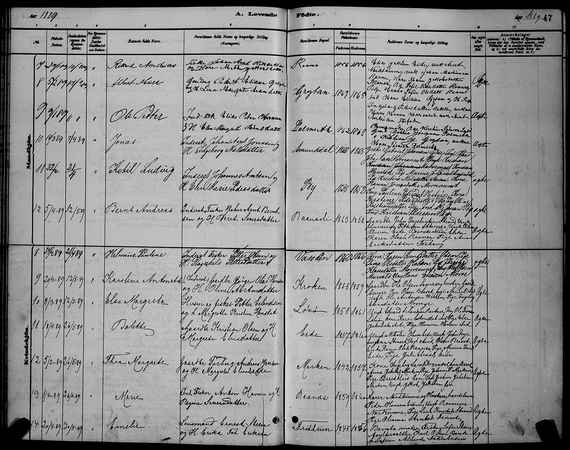 Ministerialprotokoller, klokkerbøker og fødselsregistre - Sør-Trøndelag, SAT/A-1456/655/L0687: Parish register (copy) no. 655C03, 1880-1898, p. 47