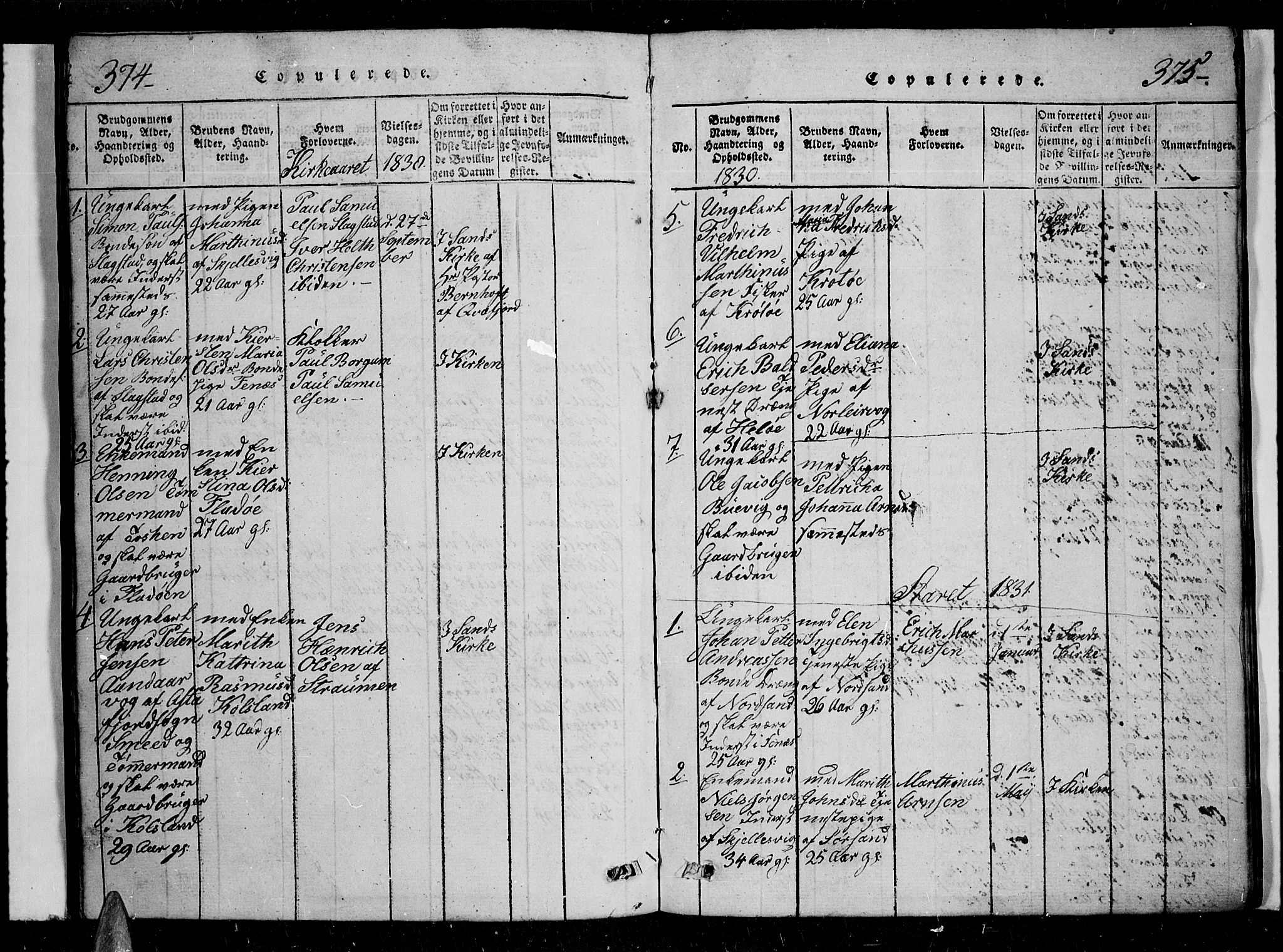 Trondenes sokneprestkontor, SATØ/S-1319/H/Hb/L0004klokker: Parish register (copy) no. 4, 1821-1839, p. 374-375