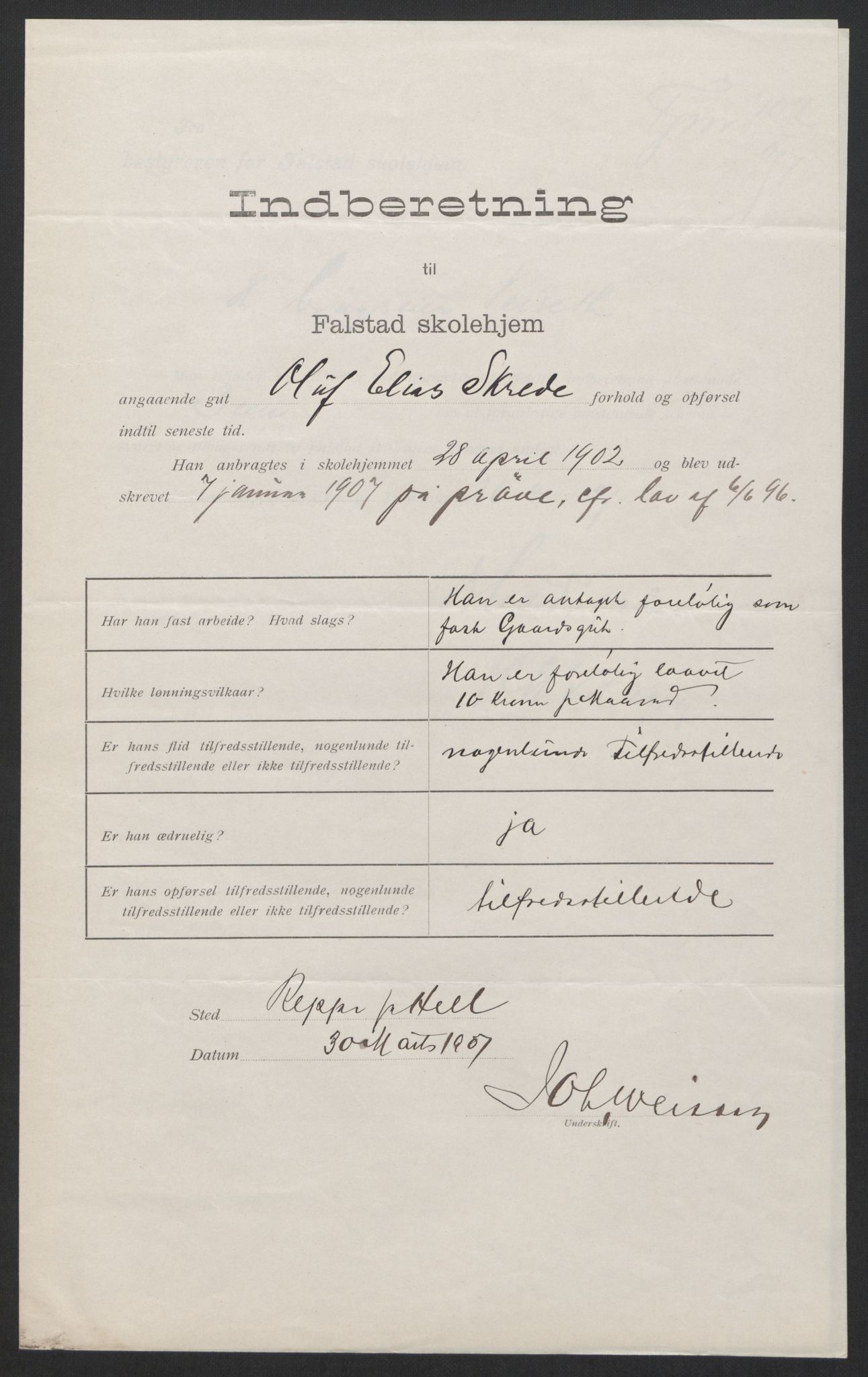 Falstad skolehjem, AV/RA-S-1676/E/Eb/L0004: Elevmapper løpenr. 81-98, 1901-1909, p. 143