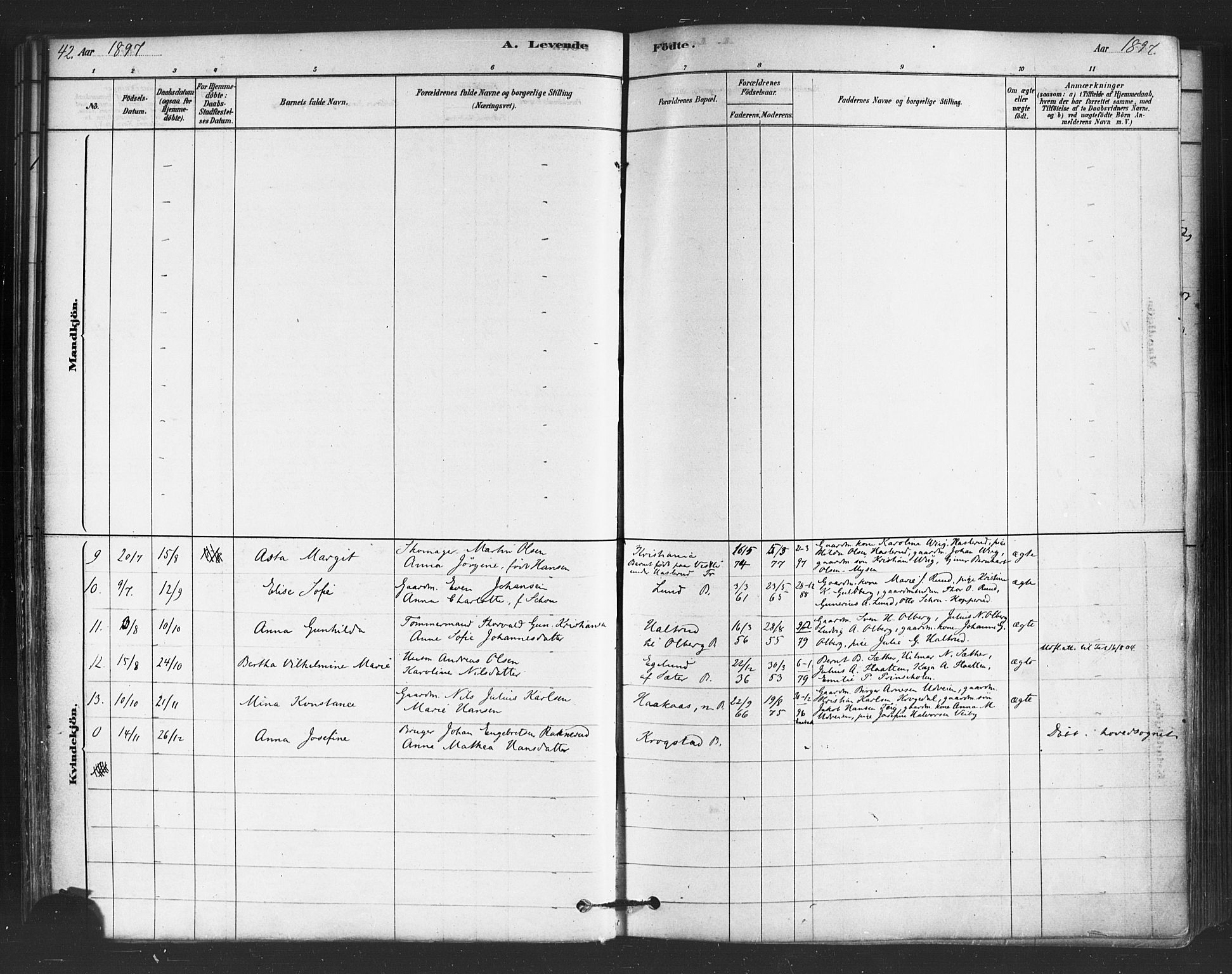 Trøgstad prestekontor Kirkebøker, AV/SAO-A-10925/F/Fb/L0001: Parish register (official) no. II 1, 1878-1902, p. 42