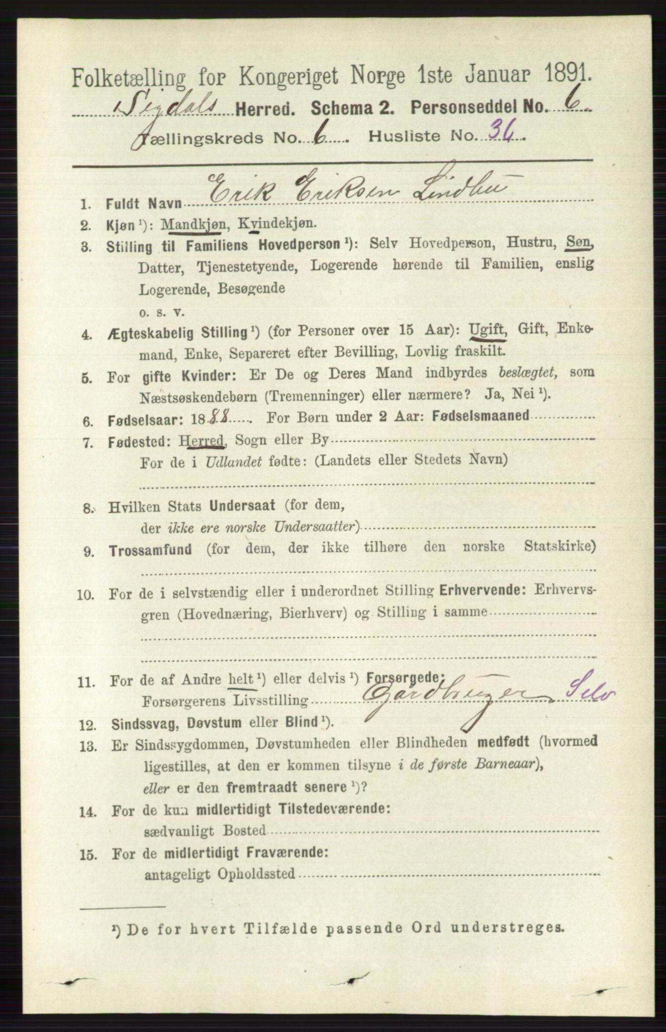 RA, 1891 census for 0621 Sigdal, 1891, p. 2621