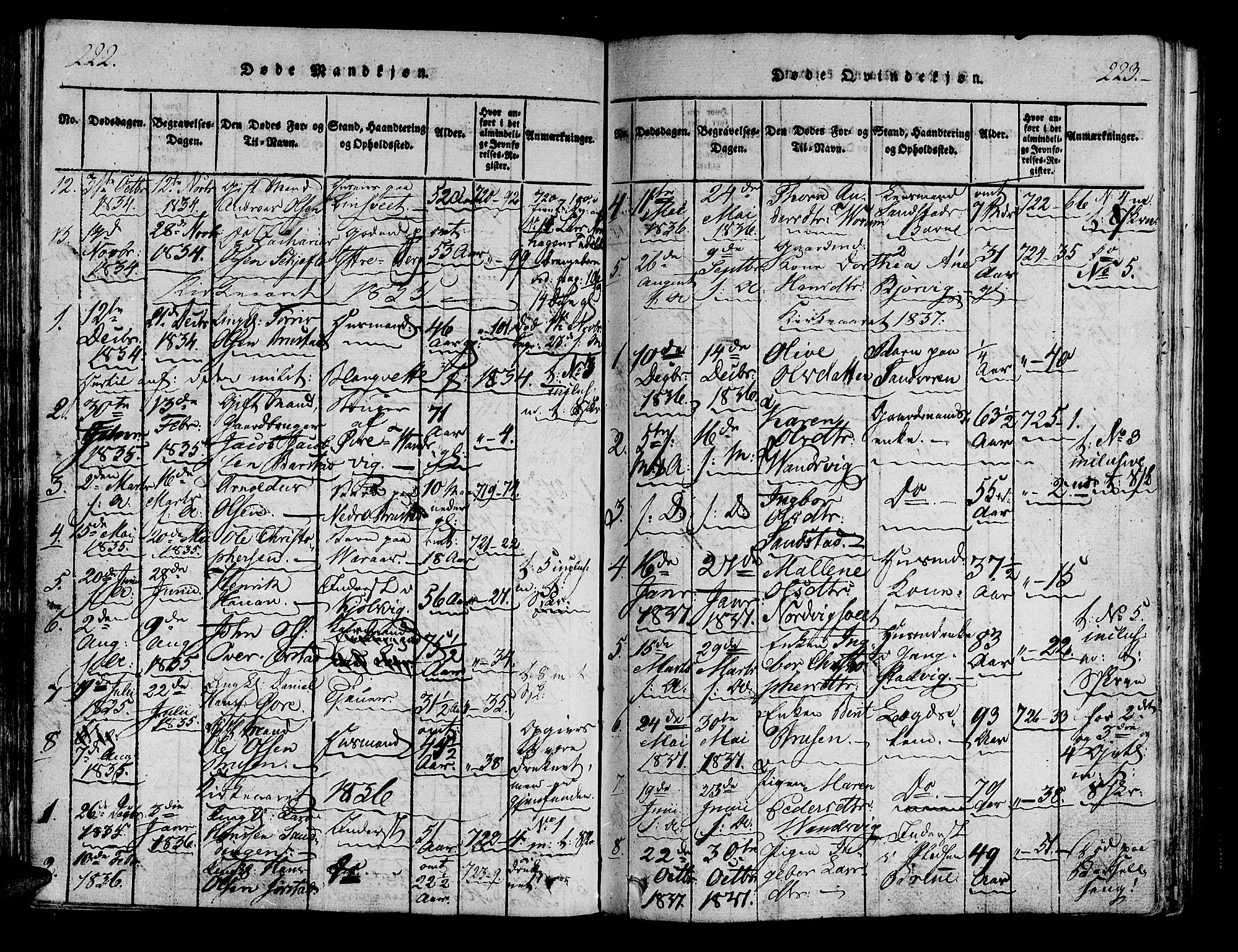 Ministerialprotokoller, klokkerbøker og fødselsregistre - Nord-Trøndelag, AV/SAT-A-1458/722/L0217: Parish register (official) no. 722A04, 1817-1842, p. 222-223