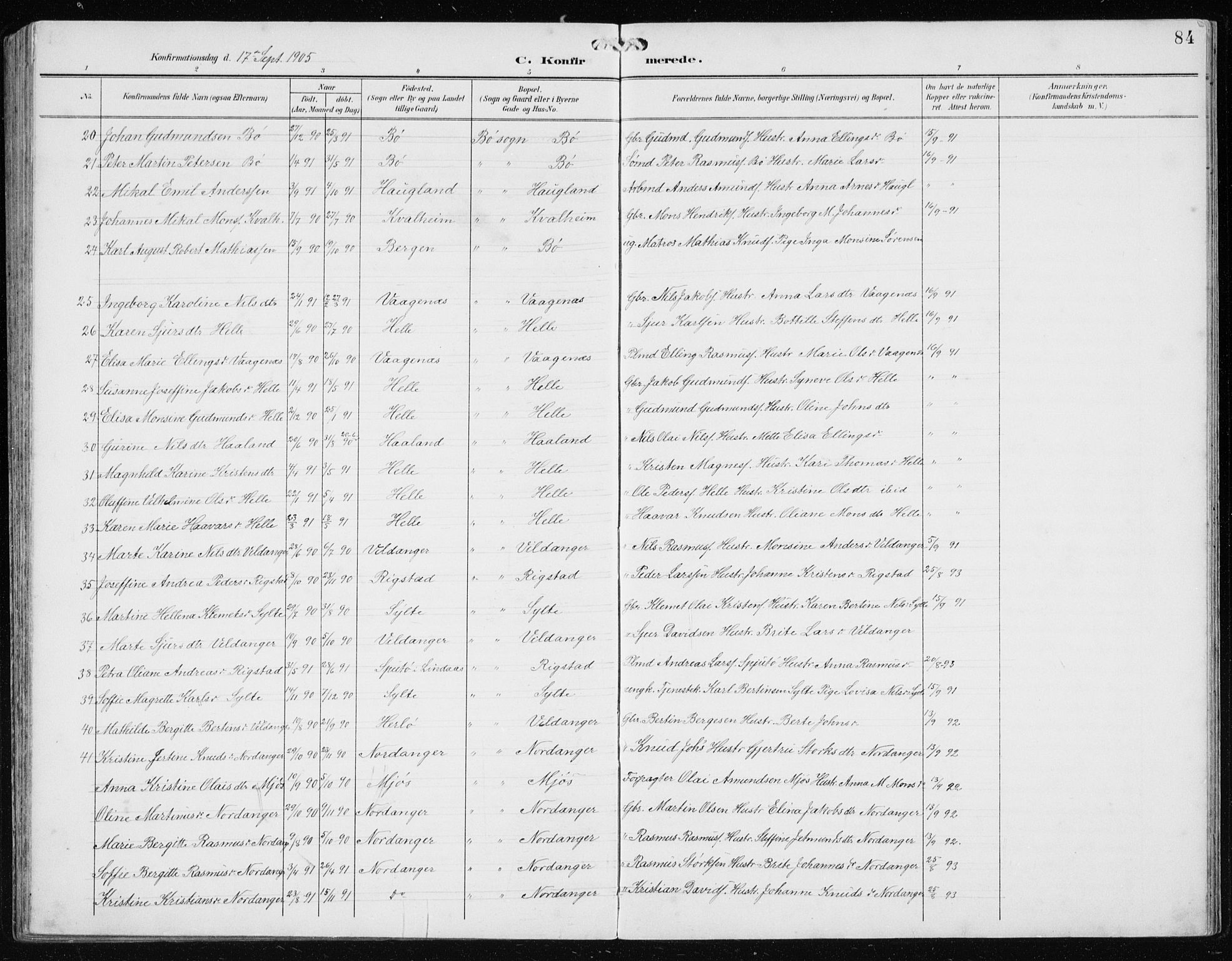 Manger sokneprestembete, AV/SAB-A-76801/H/Hab: Parish register (copy) no. B 3, 1891-1907, p. 84