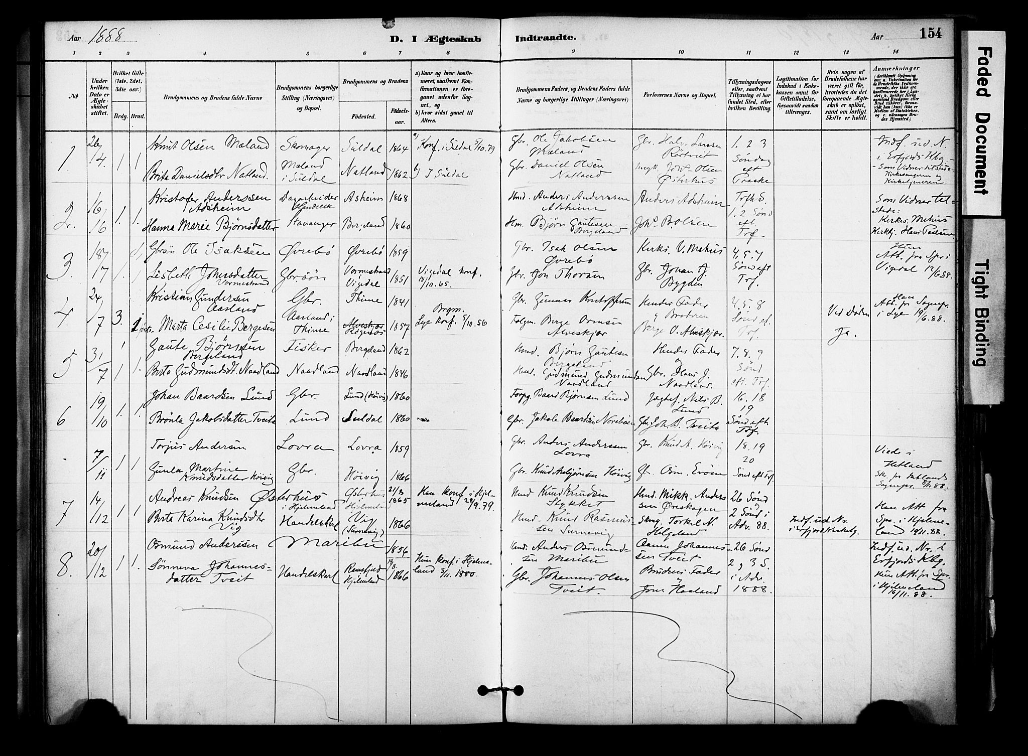 Jelsa sokneprestkontor, AV/SAST-A-101842/01/IV: Parish register (official) no. A 10, 1884-1906, p. 154