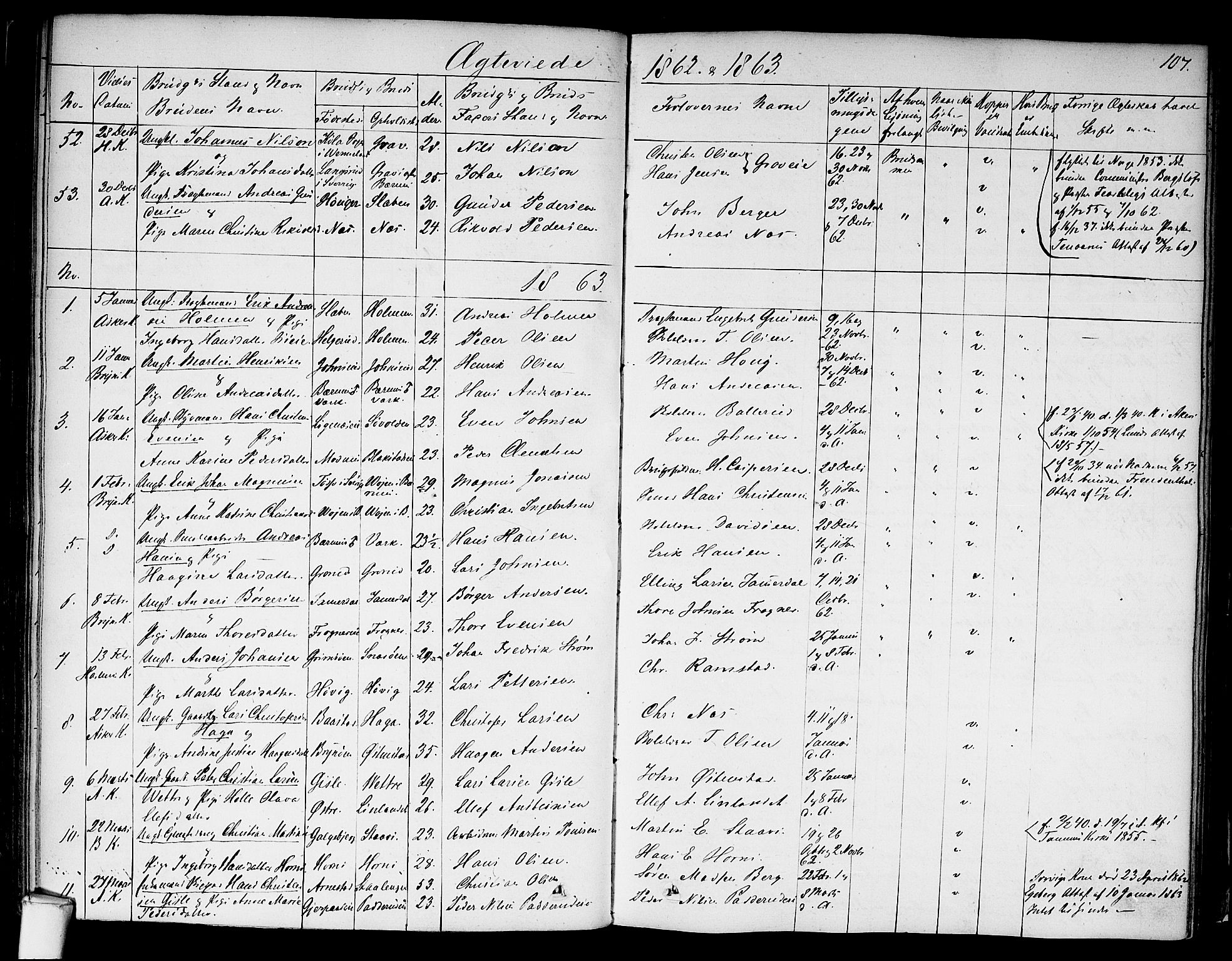 Asker prestekontor Kirkebøker, SAO/A-10256a/F/Fa/L0010: Parish register (official) no. I 10, 1825-1878, p. 107