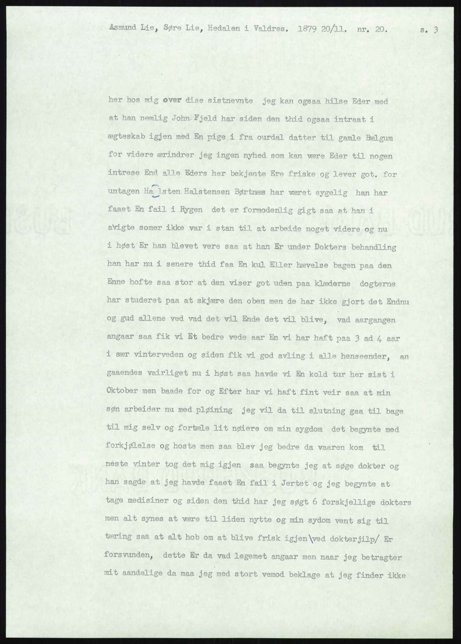 Samlinger til kildeutgivelse, Amerikabrevene, AV/RA-EA-4057/F/L0012: Innlån fra Oppland: Lie (brevnr 1-78), 1838-1914, p. 237