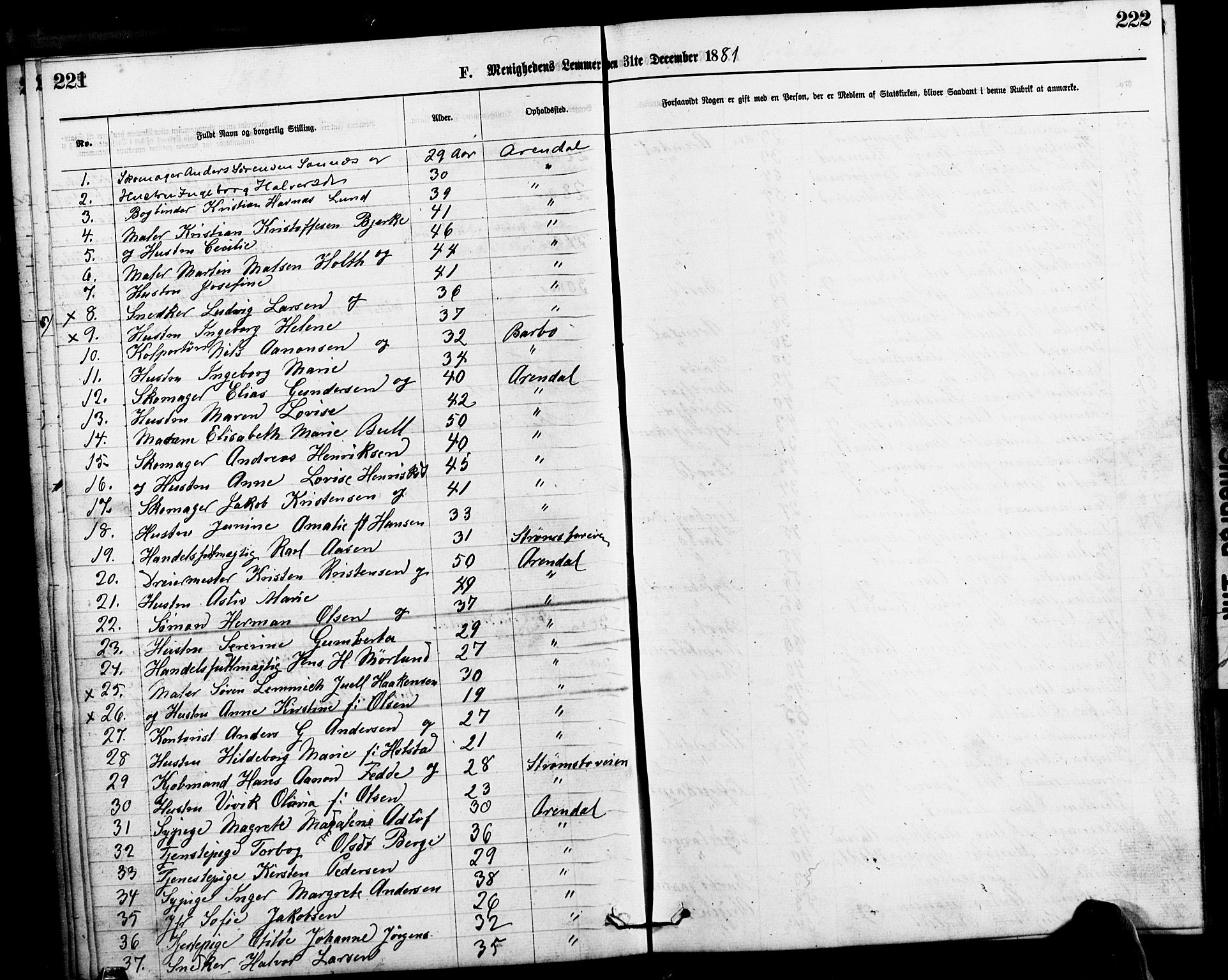 Den evangelisk-lutherske frimenighet, Arendal, AV/SAK-1292-0005/F/Fa/L0001: Dissenter register no. F 5, 1877-1883, p. 221-222