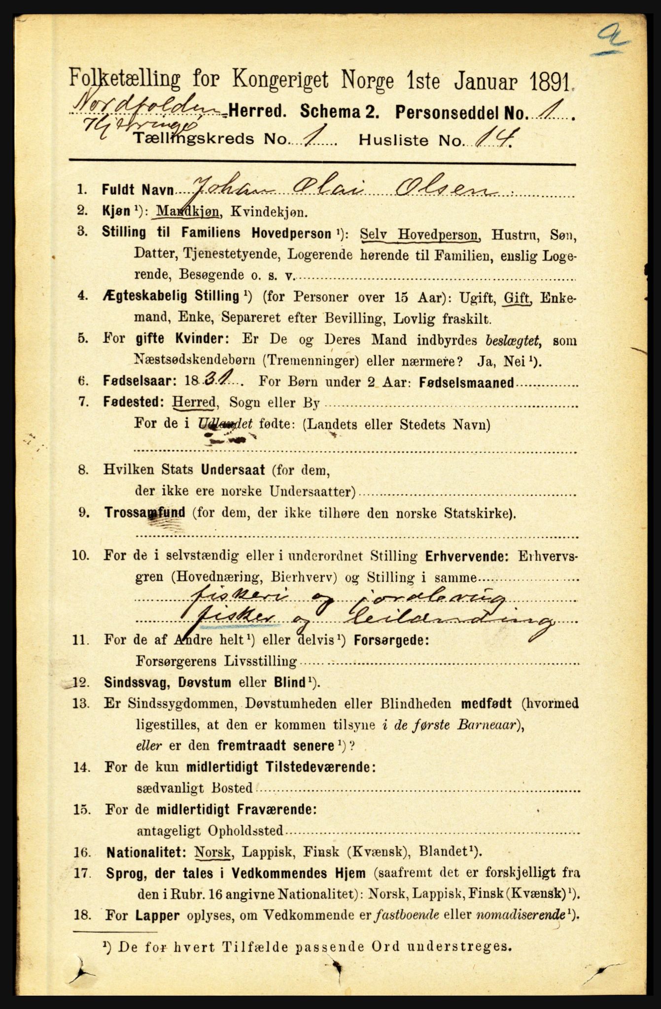 RA, 1891 census for 1846 Nordfold-Kjerringøy, 1891, p. 160