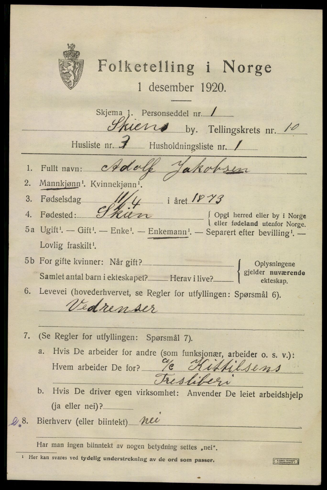 SAKO, 1920 census for Skien, 1920, p. 32232