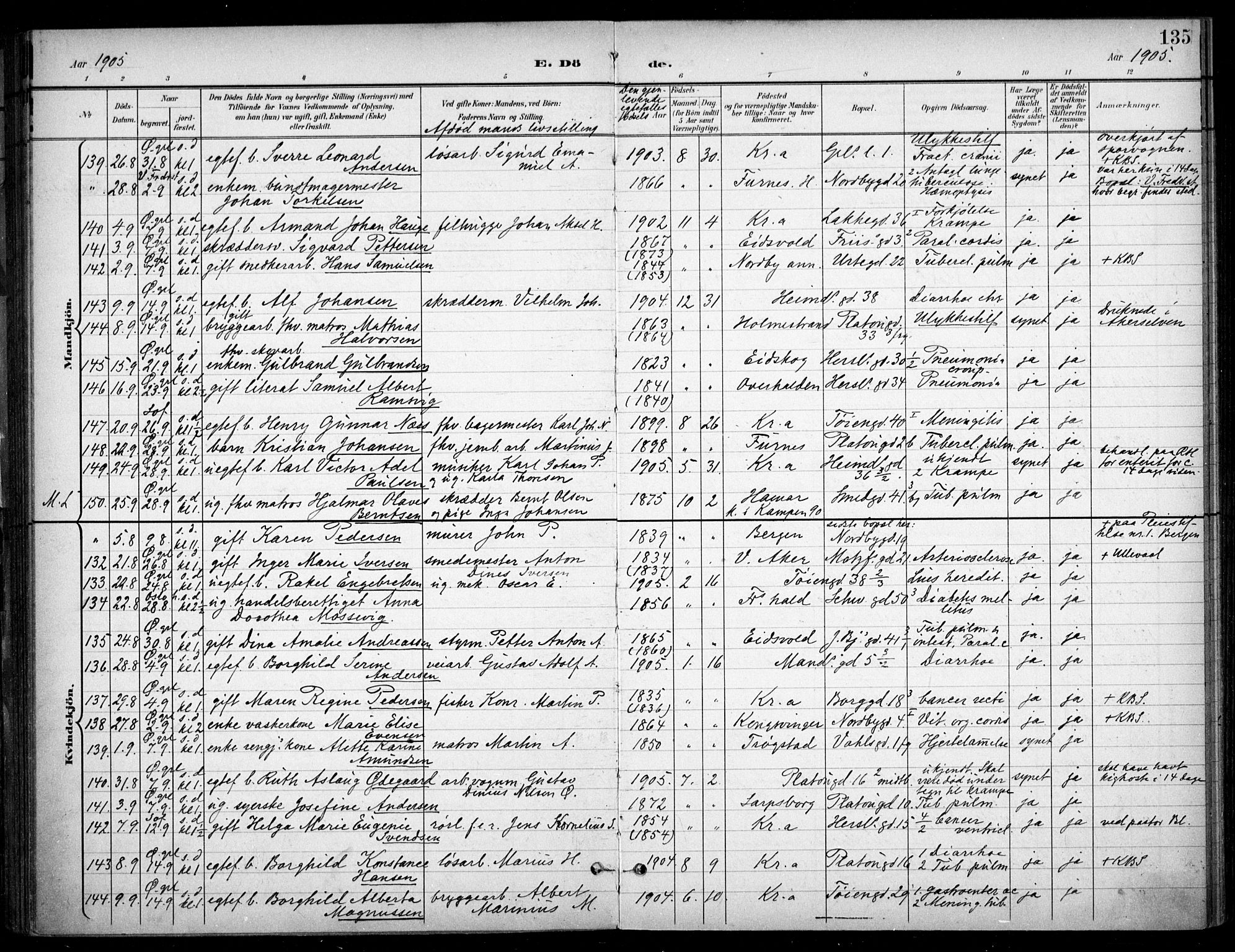 Grønland prestekontor Kirkebøker, SAO/A-10848/F/Fa/L0016: Parish register (official) no. 16, 1898-1918, p. 135