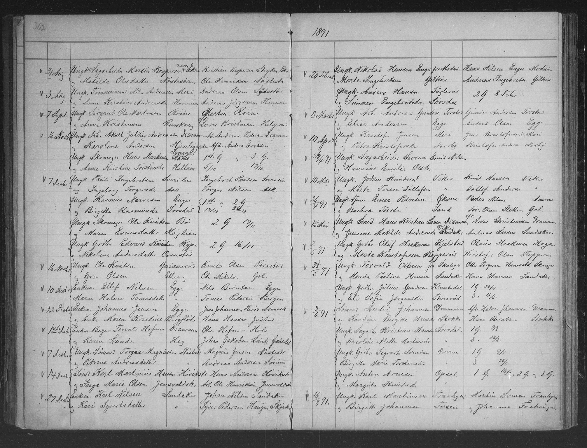 Lier kirkebøker, AV/SAKO-A-230/G/Gb/L0001: Parish register (copy) no. II 1, 1874-1898, p. 362-363