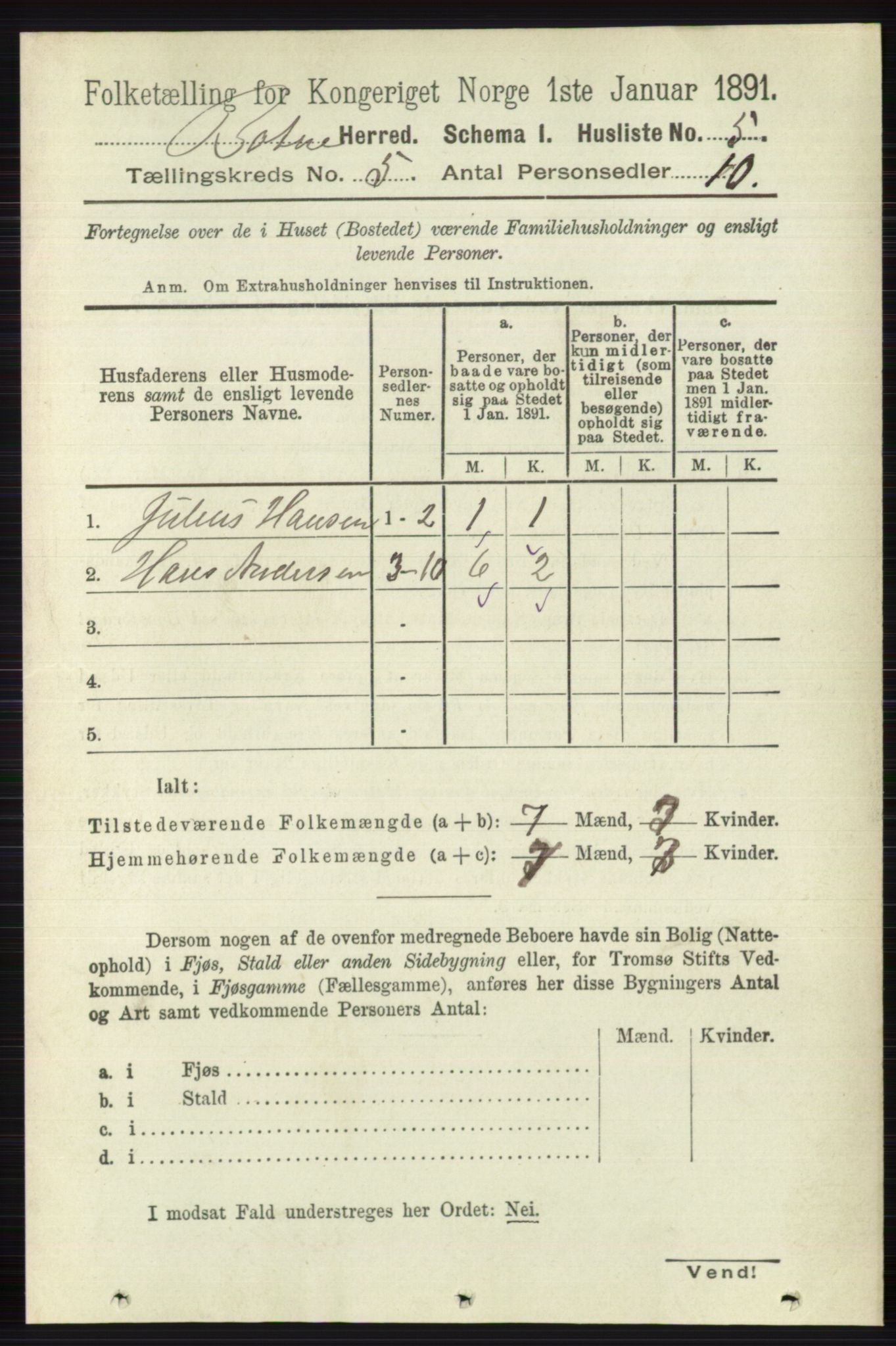 RA, 1891 census for 0715 Botne, 1891, p. 1903