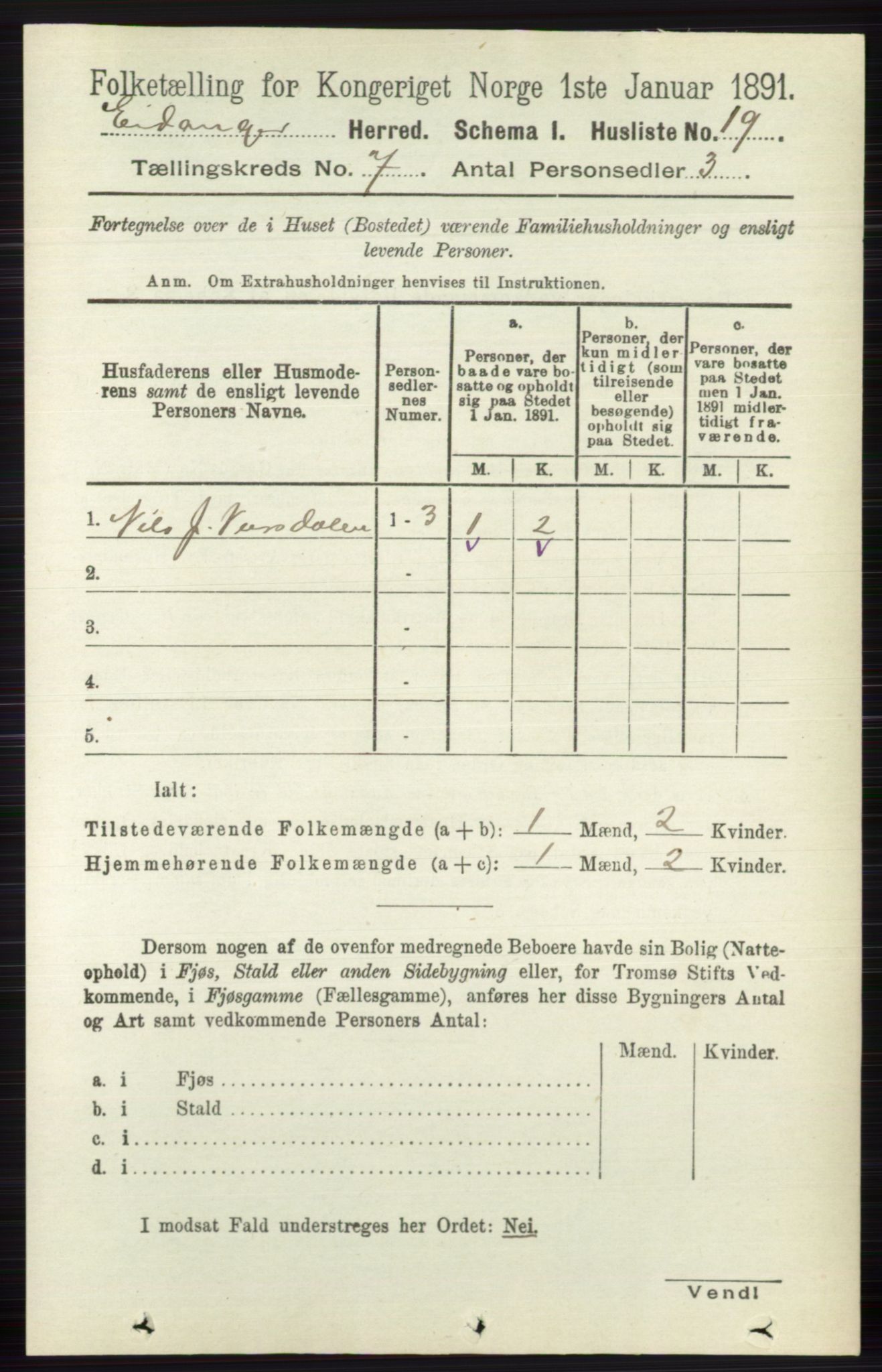 RA, 1891 census for 0813 Eidanger, 1891, p. 2745